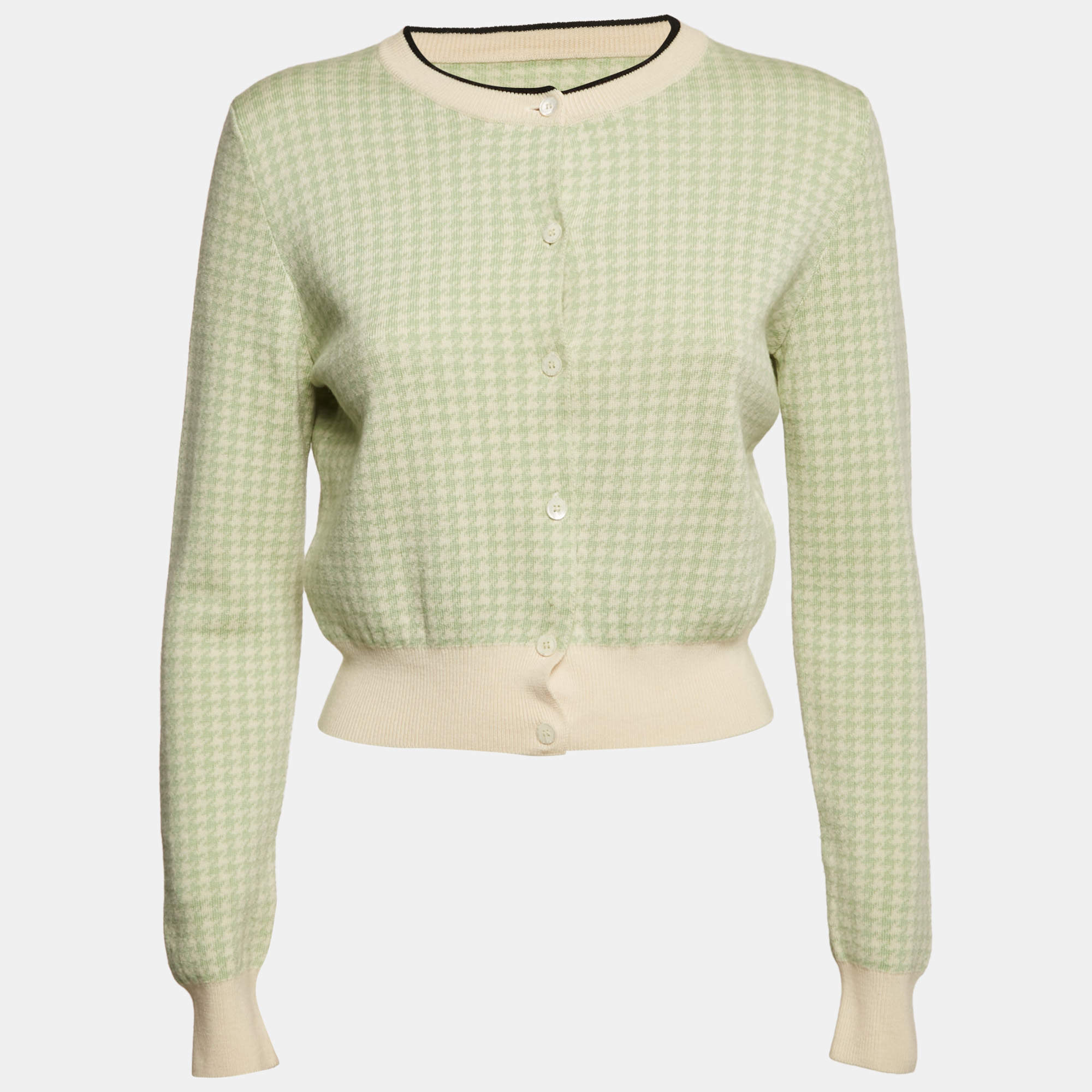 Miu Miu Green Houndstooth Wool Button Front Cardigan M