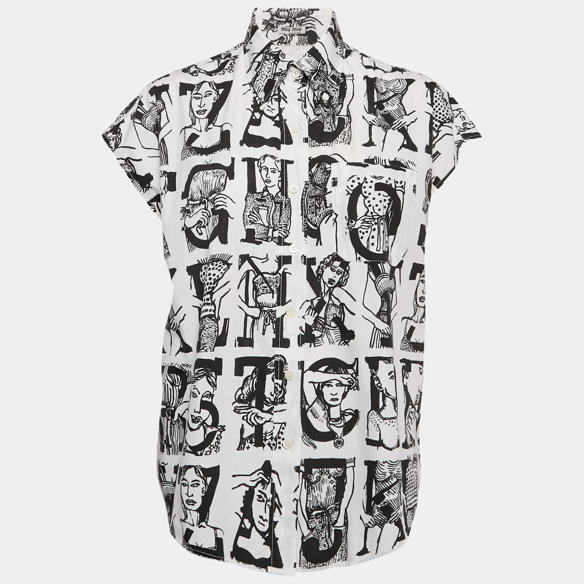 Pre Owned Miu Miu White Alphabet Print Cotton Sleeveless Shirt S