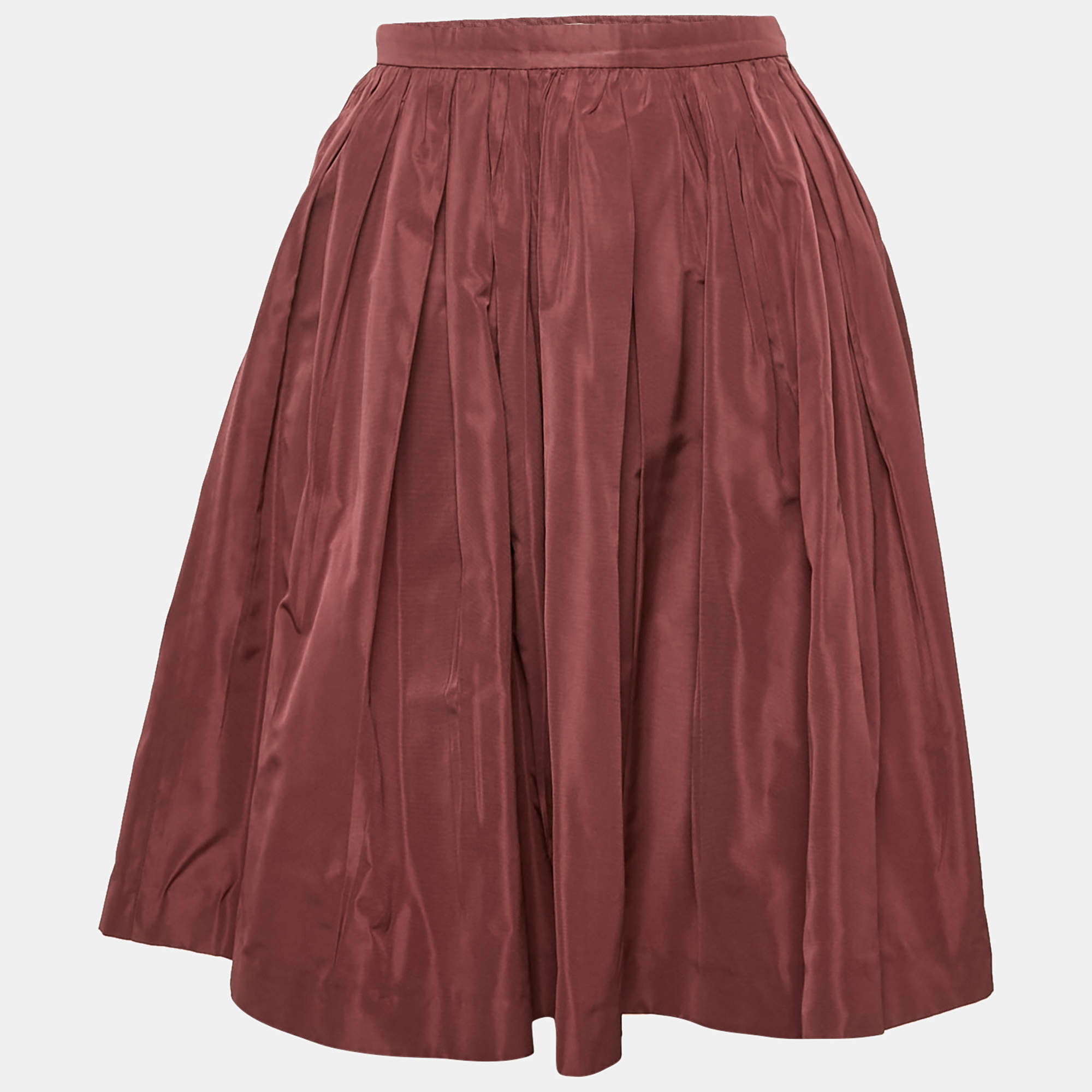 Miu Miu Burgundy Synthetic Pleated Mini Skirt S