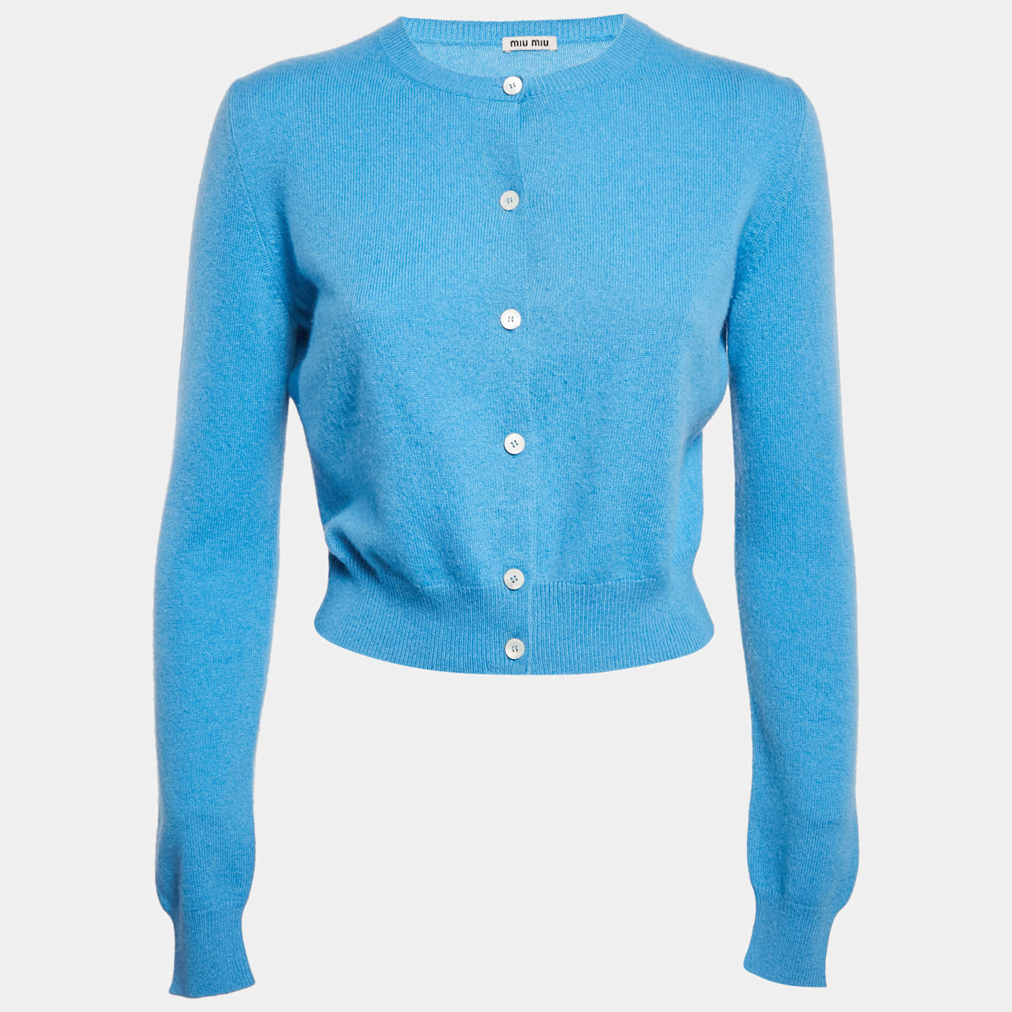 Miu Miu Blue Cashmere Knit Cardigan S