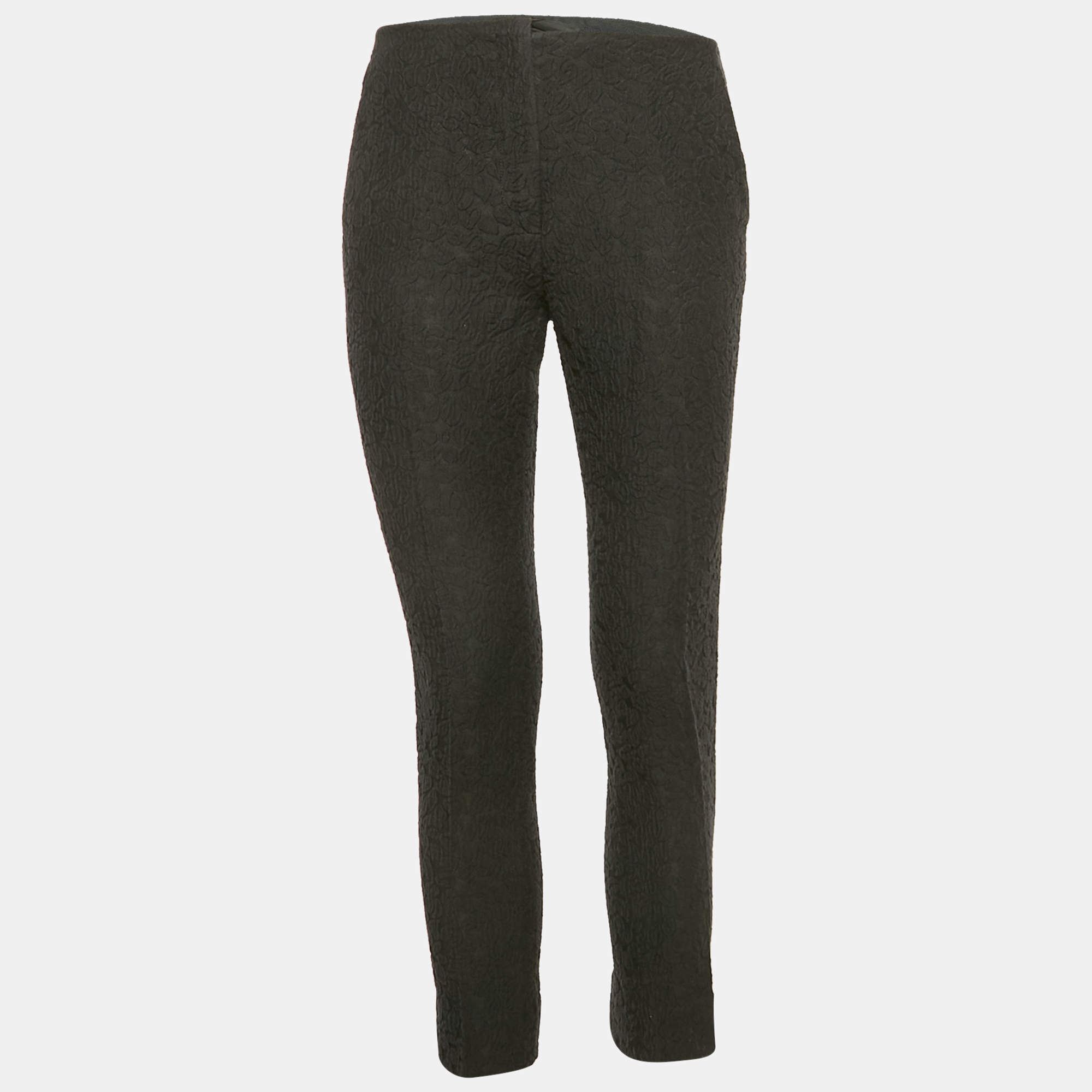 Miu Miu Black Textured Jacquard Slim Fit Trousers M