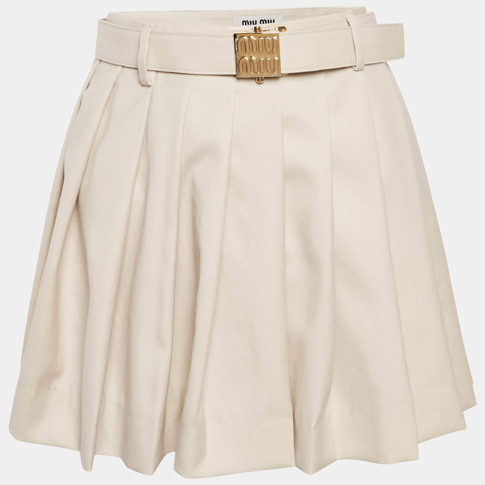 Miu Miu Beige Wool Pleated Batavia Mini Skirt S