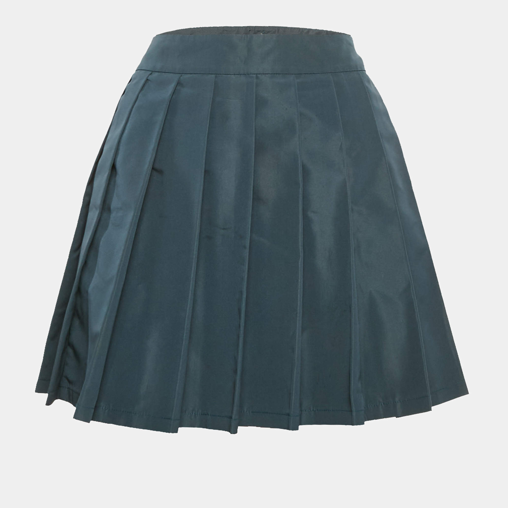 Miu Miu Teal Blue Silk Blend Pleated Mini Skirt S