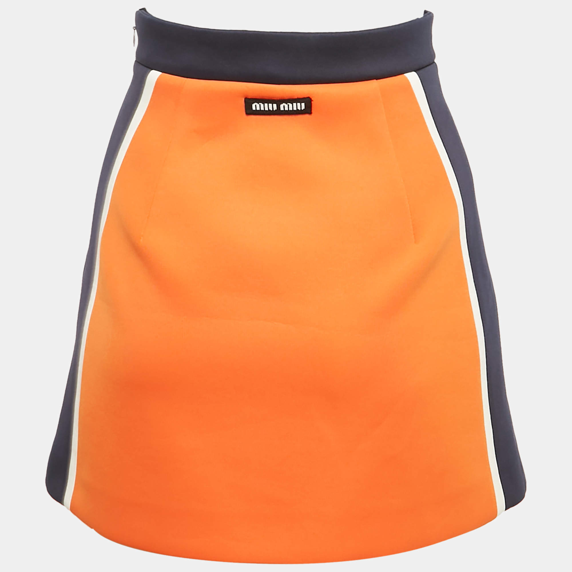 Pre Owned Miu Miu Orange Jersey Bow Detail Mini Skirt XS