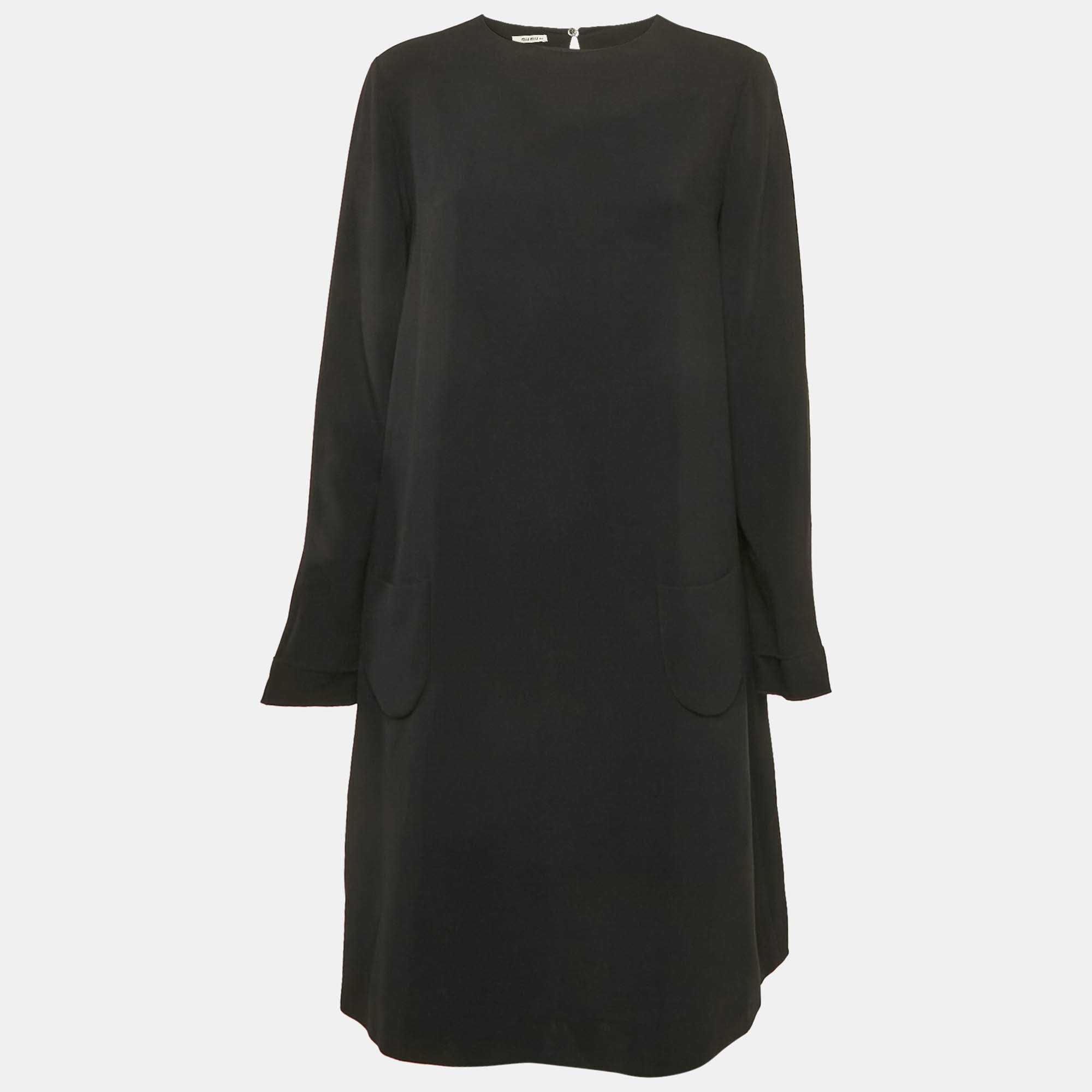 Miu Miu Black Crepe Long Sleeve Short Dress M