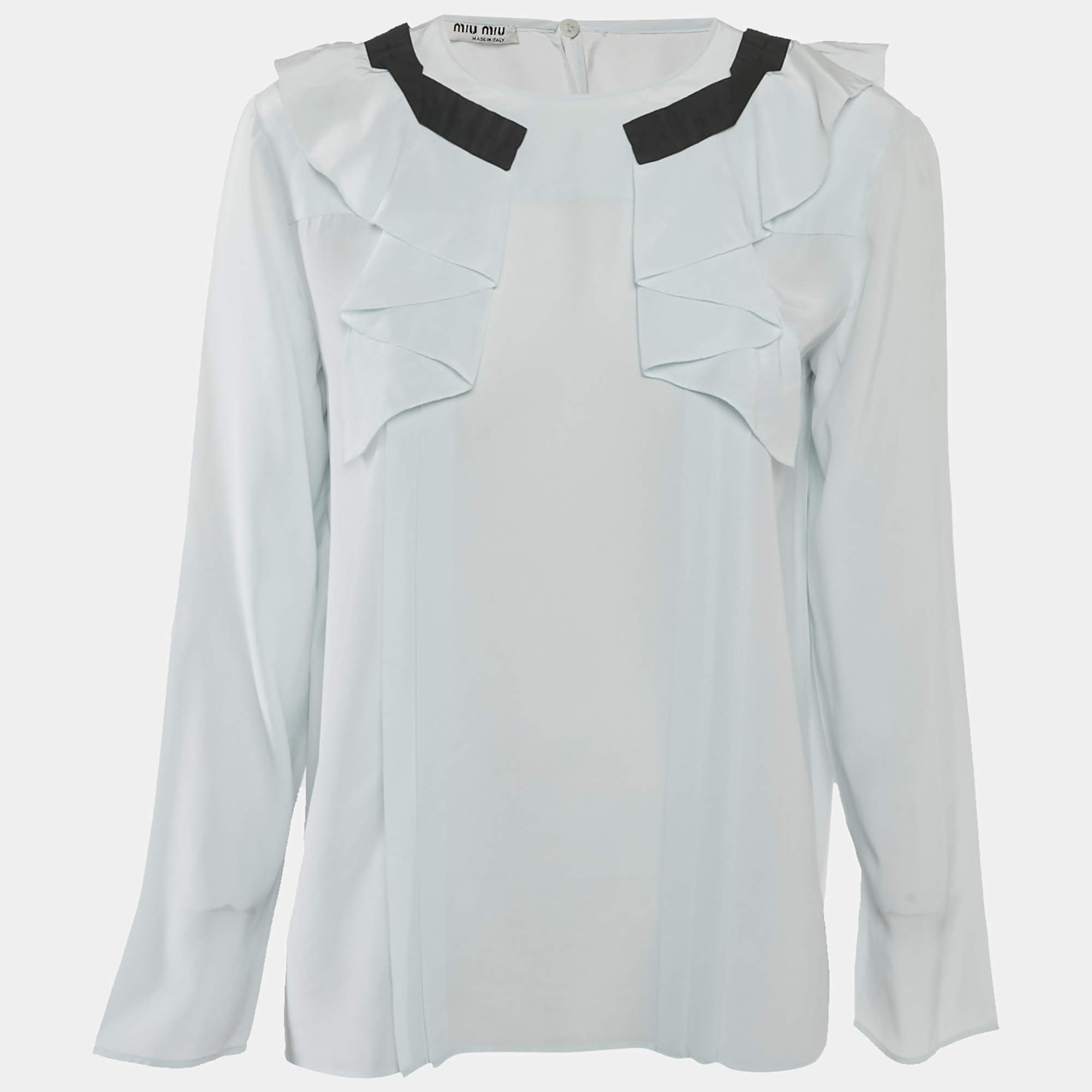 Miu Miu Blue Silk Ruffled Blouse M
