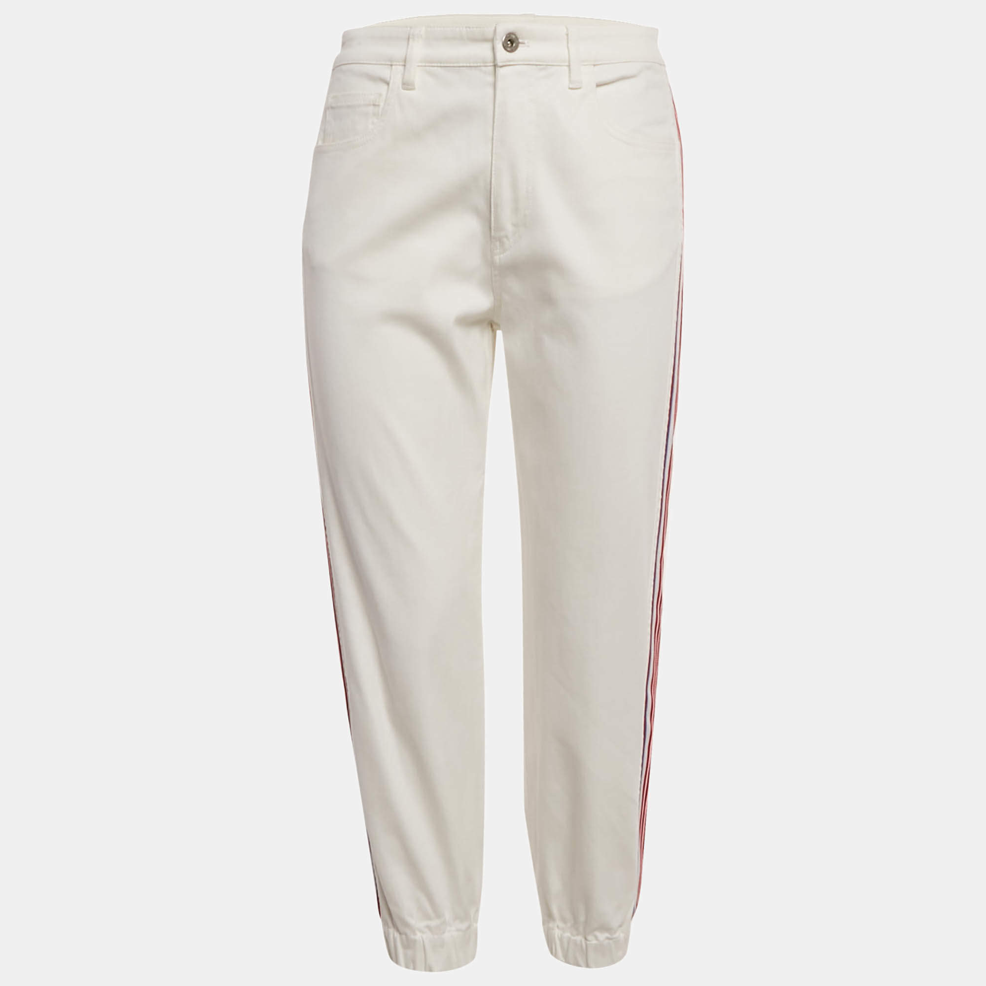 Pre Owned Miu Miu White Striped Denim Elasticated Bottom jeans S Waist 27"