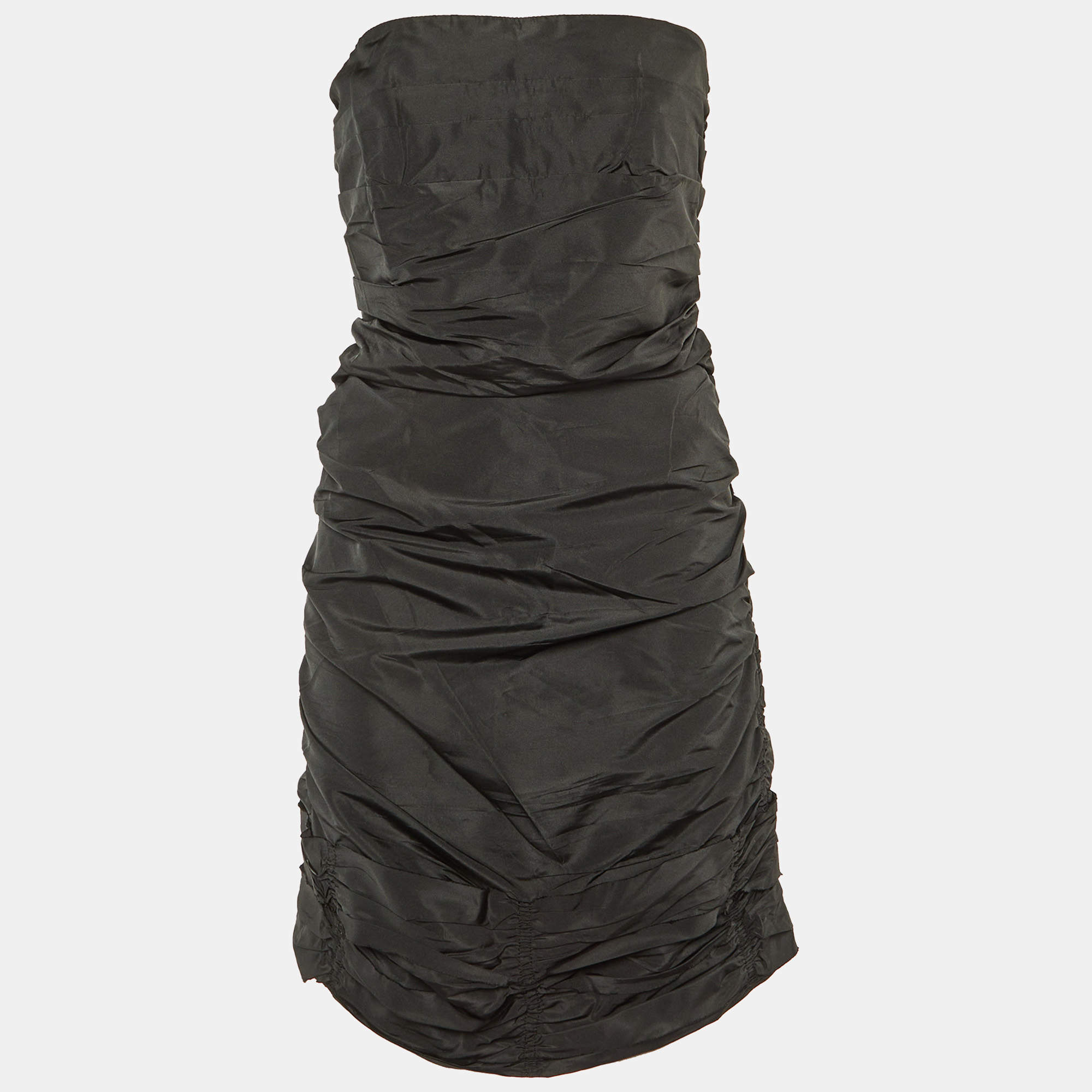 Miu Miu Black Faille Ruched Strapless Dress M