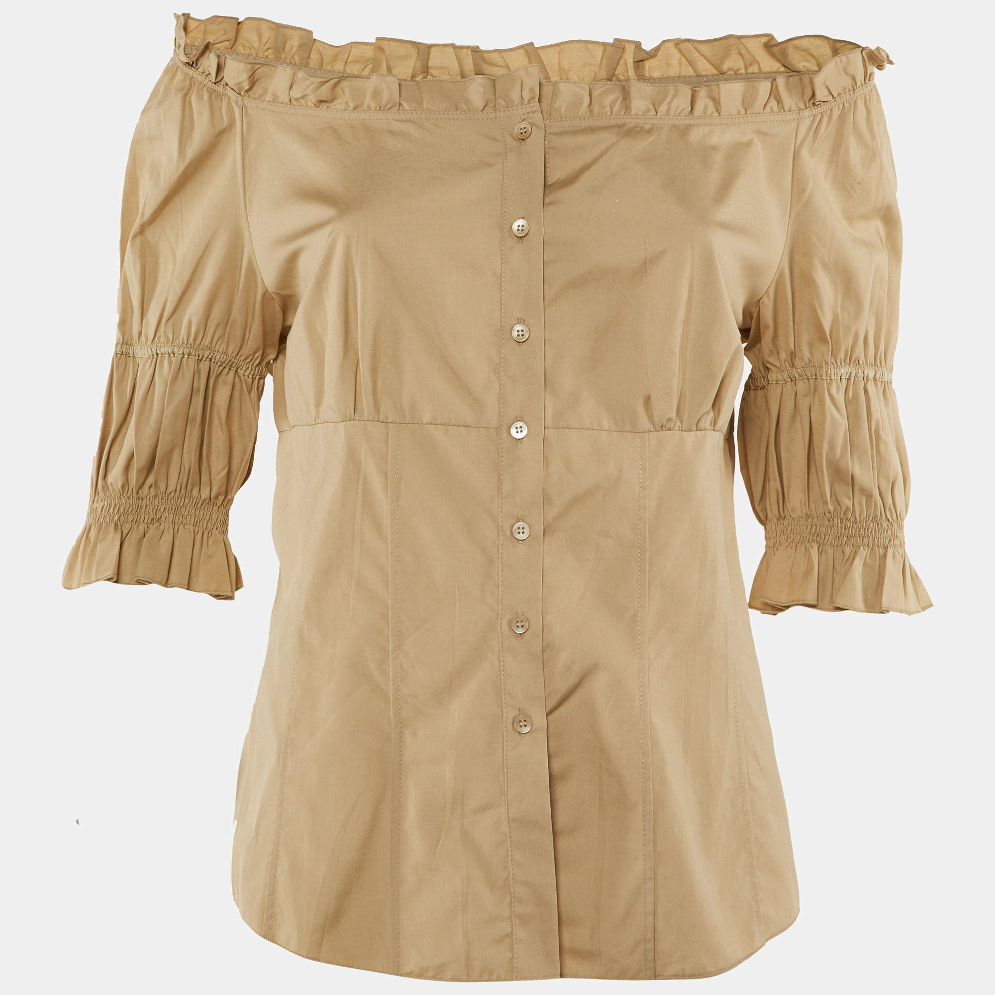 Pre Owned Miu Miu Beige Cotton Off -Shoulder Top L