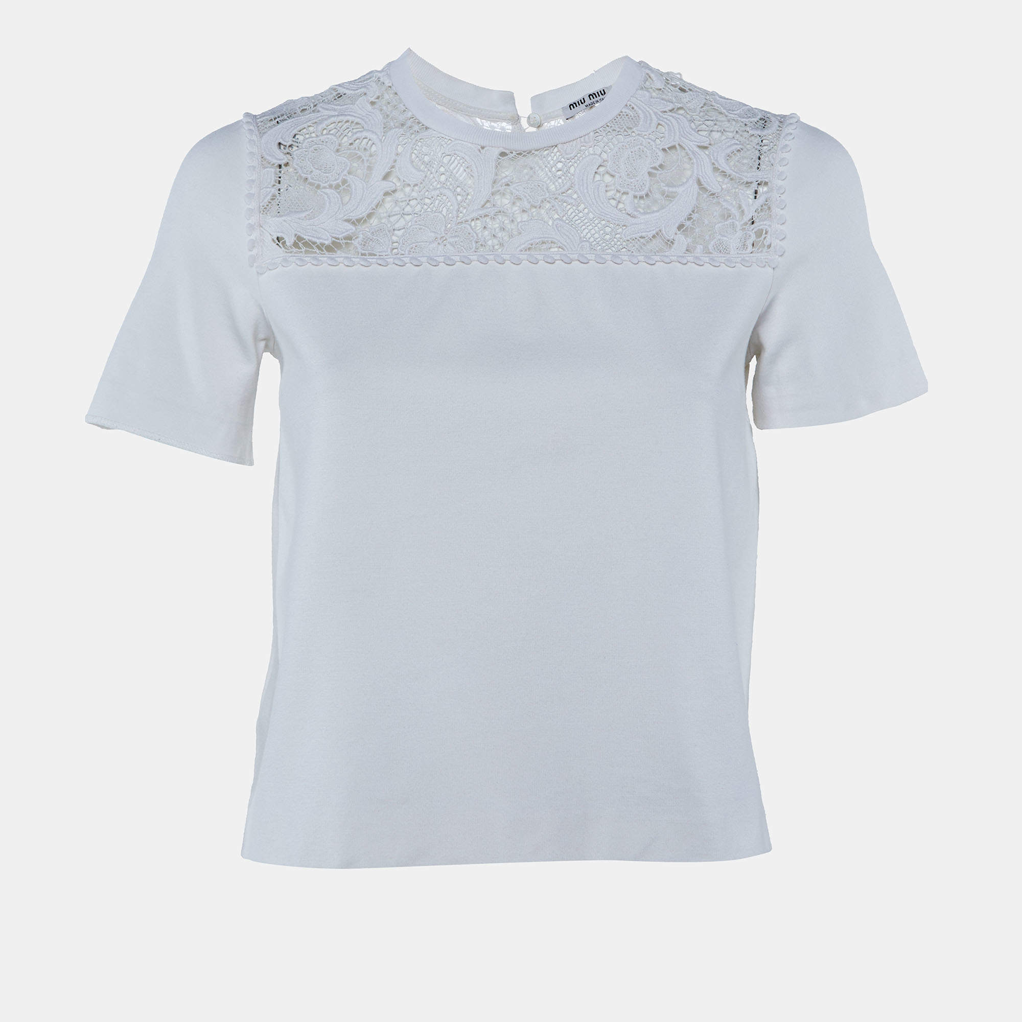 Pre Owned Miu Miu White Knit & Lace Top S