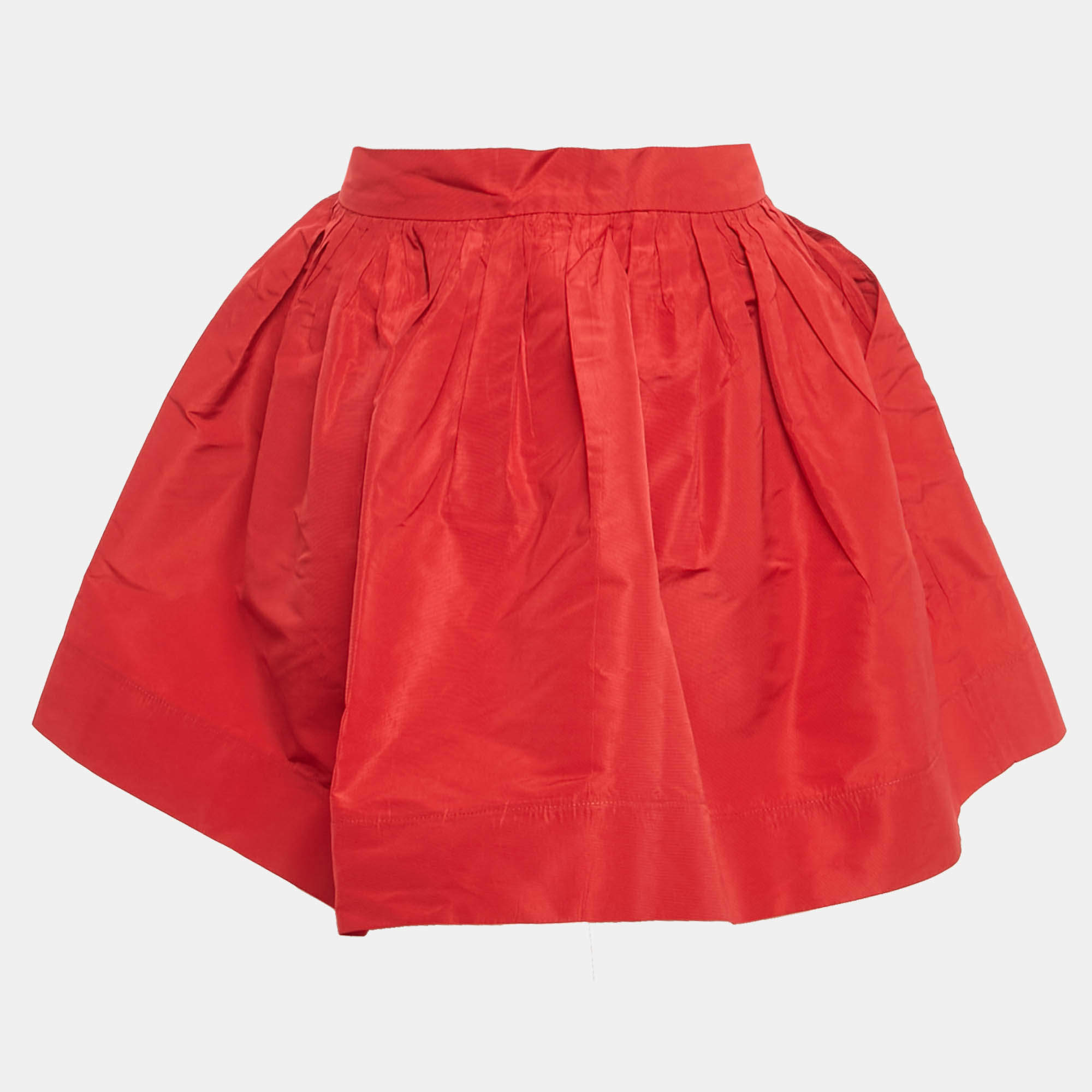 Pre Owned Miu Miu Red Synthetic Gathered Mini Skirt S
