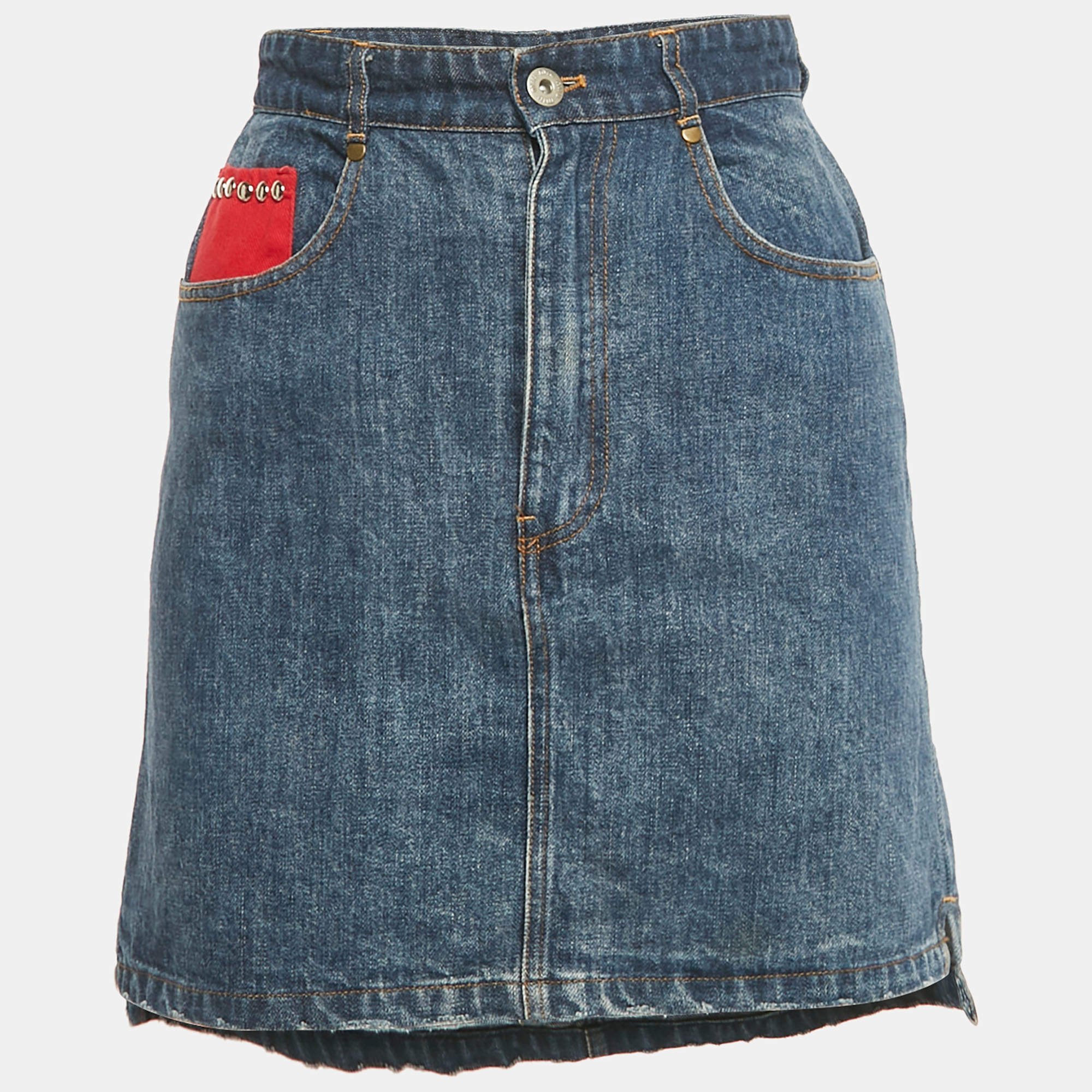 Pre Owned تنورة ميو ميو جينز أزرق مفتوحة صغير - سمول