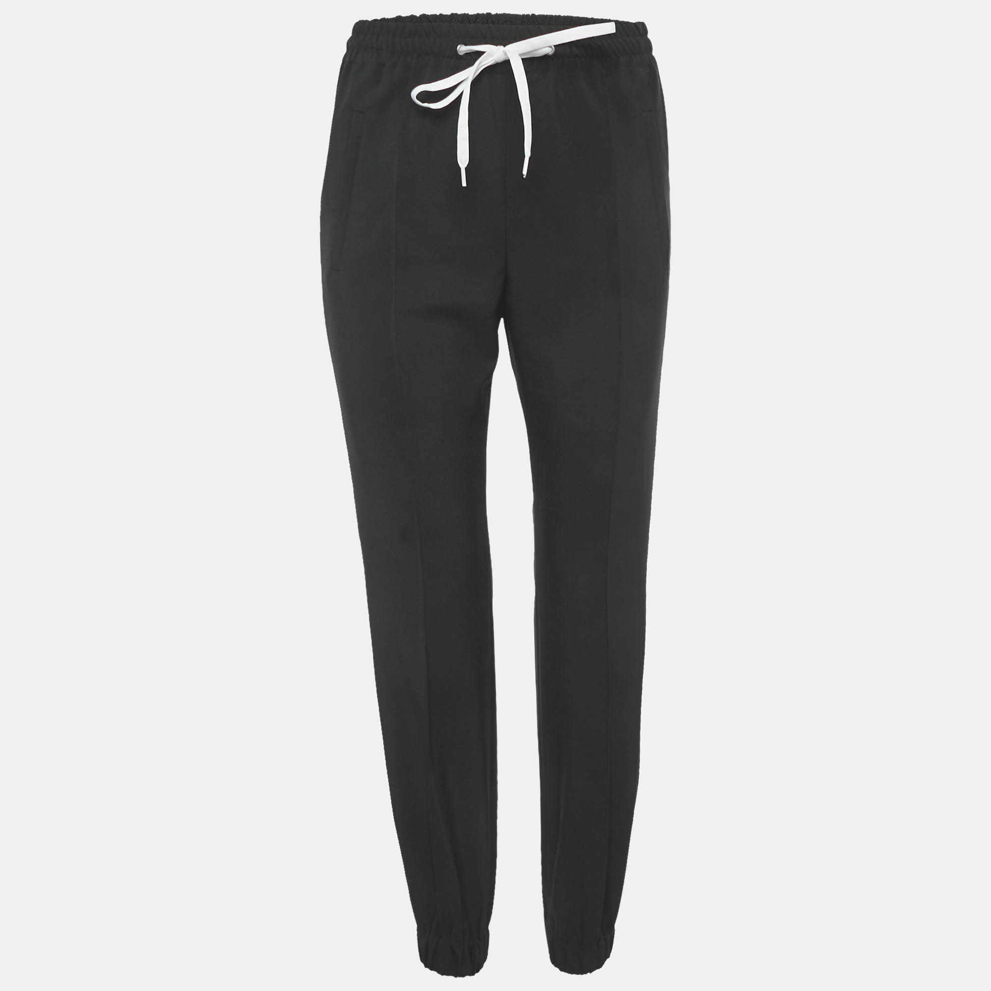 Pre Owned Miu Miu Black Logo Band Crepe Jogger Pants XS