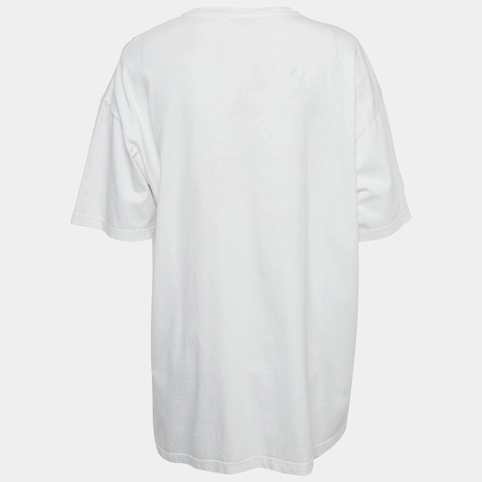 Pre Owned Miu Miu White Printed Tie Dye Cotton Oversize T-Shirt S