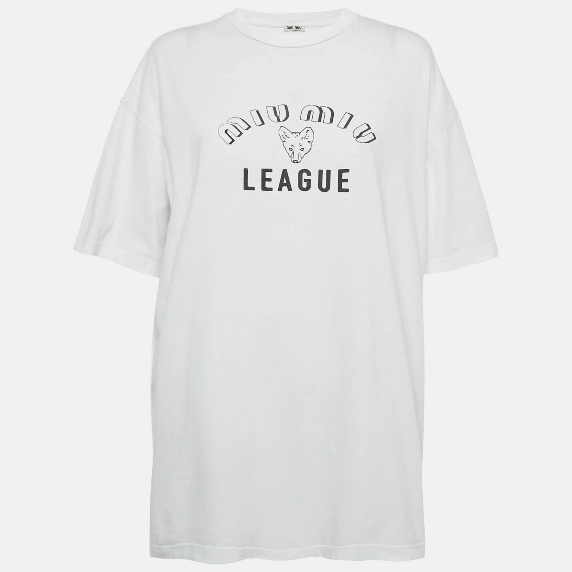 Pre Owned Miu Miu White Printed Tie Dye Cotton Oversize T-Shirt S
