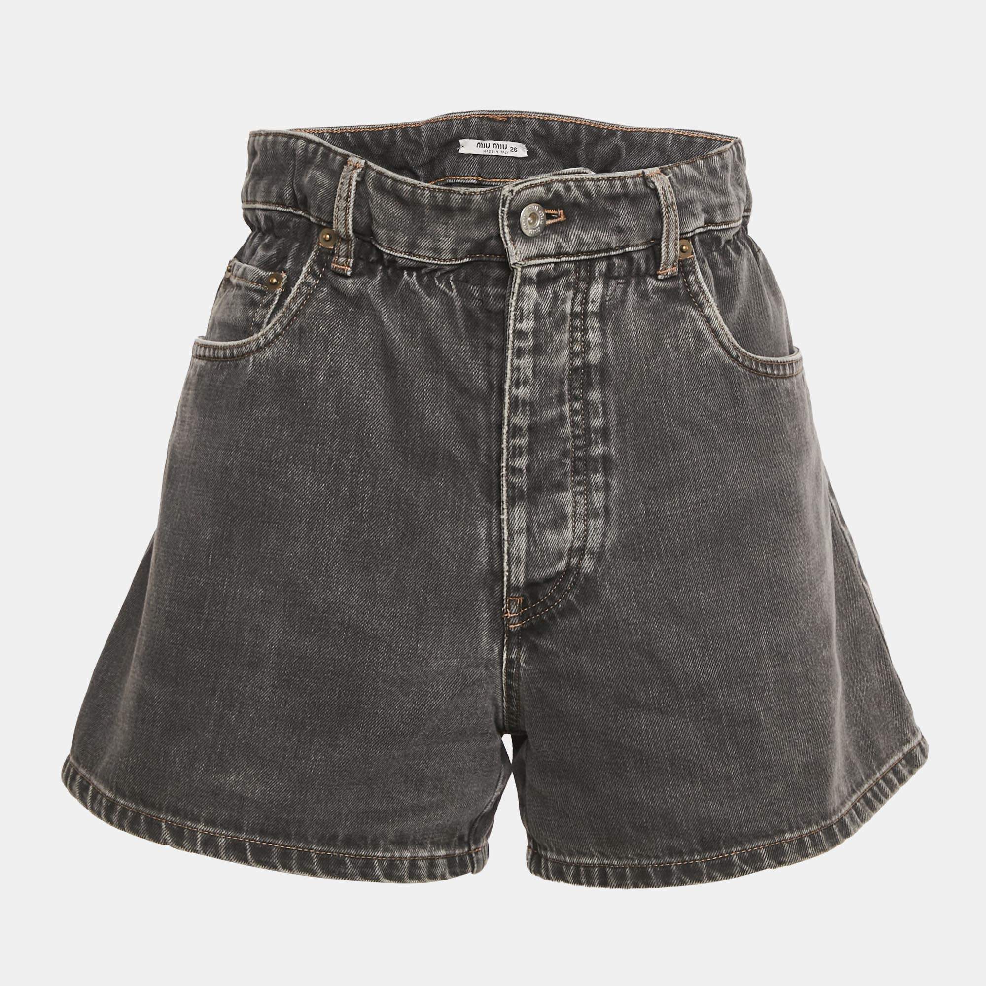 Pre Owned Miu Miu Grey Denim Elasticated Short S