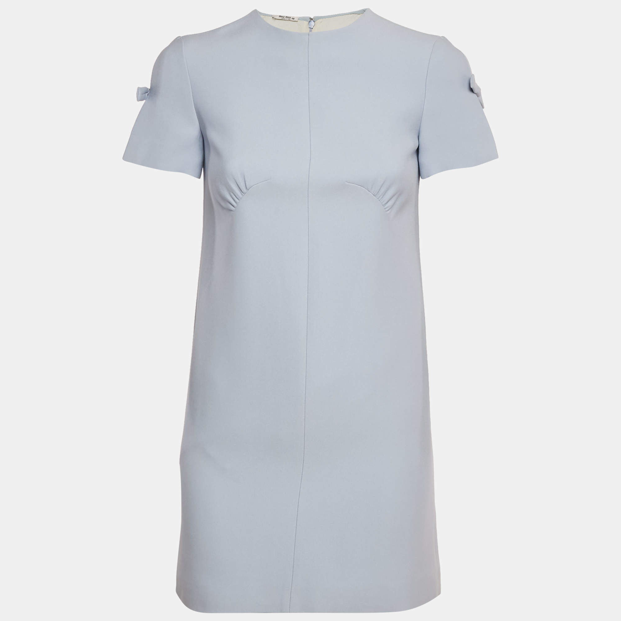 Pre Owned Miu Miu Blue Crepe Cut-Out Sleeve Mini Dress XS