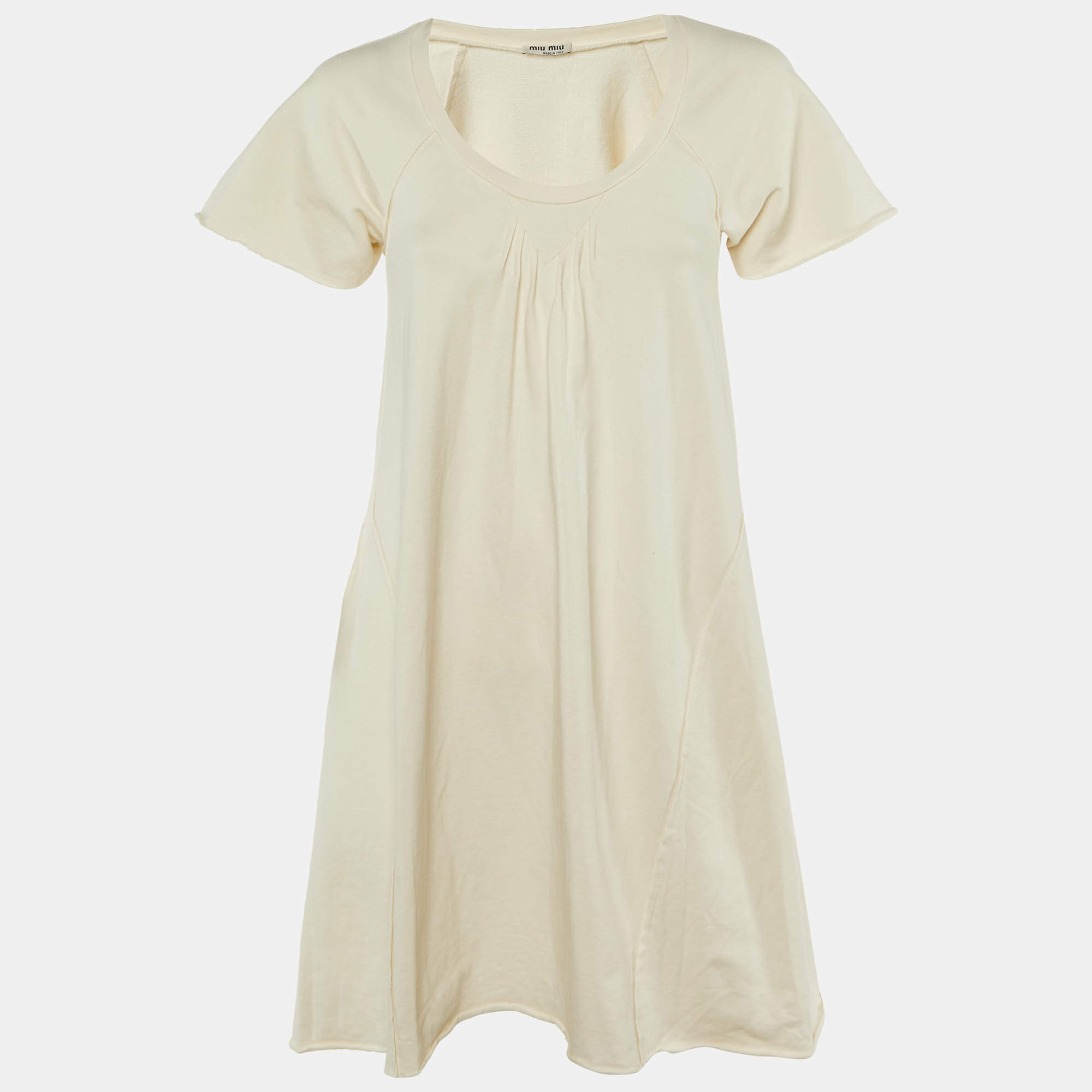 Pre Owned Miu Miu Cream Cotton Knit Round Neck T-Shirt Dress L