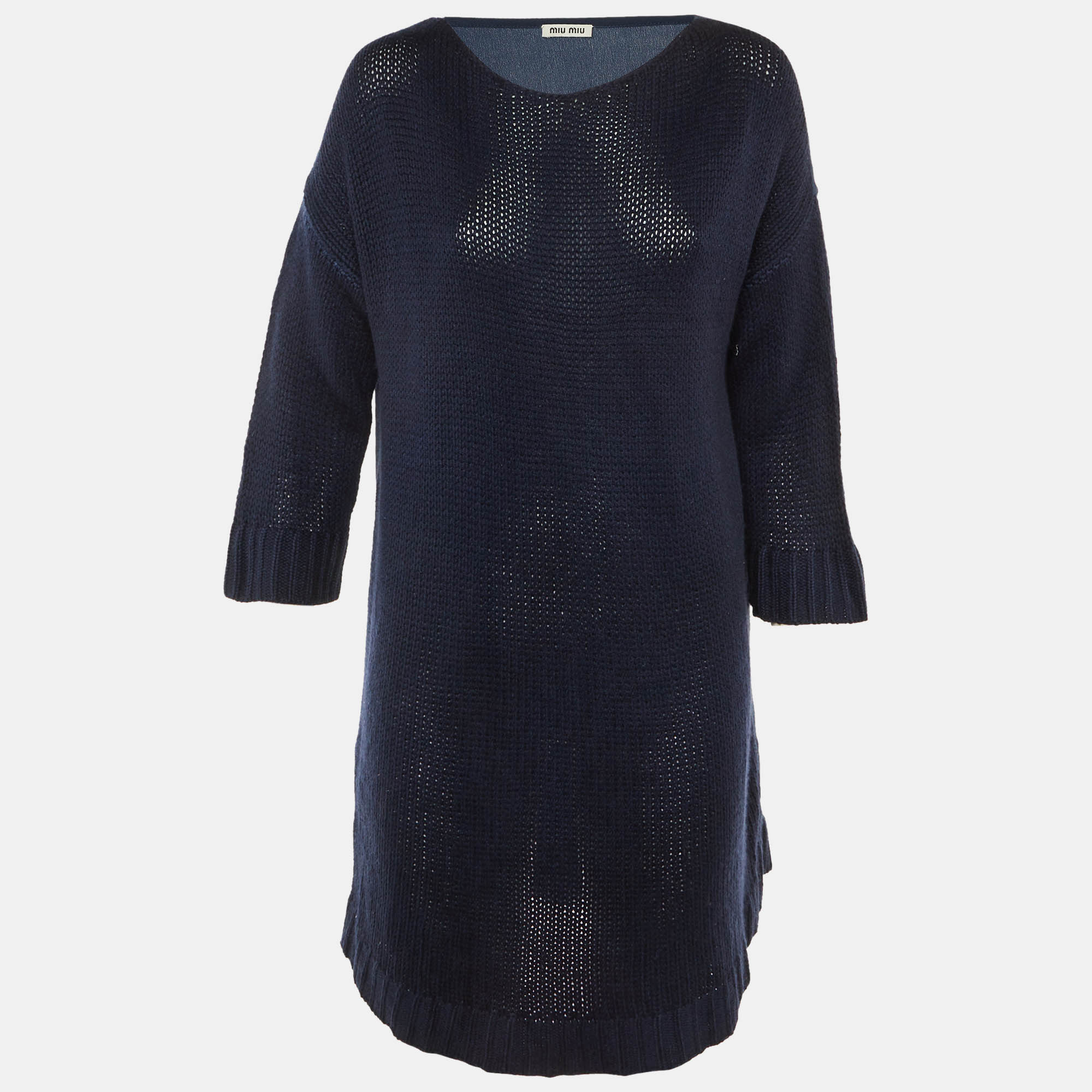 Pre Owned Miu Miu Navy Blue Cashmere & Silk Sweater Dress M 