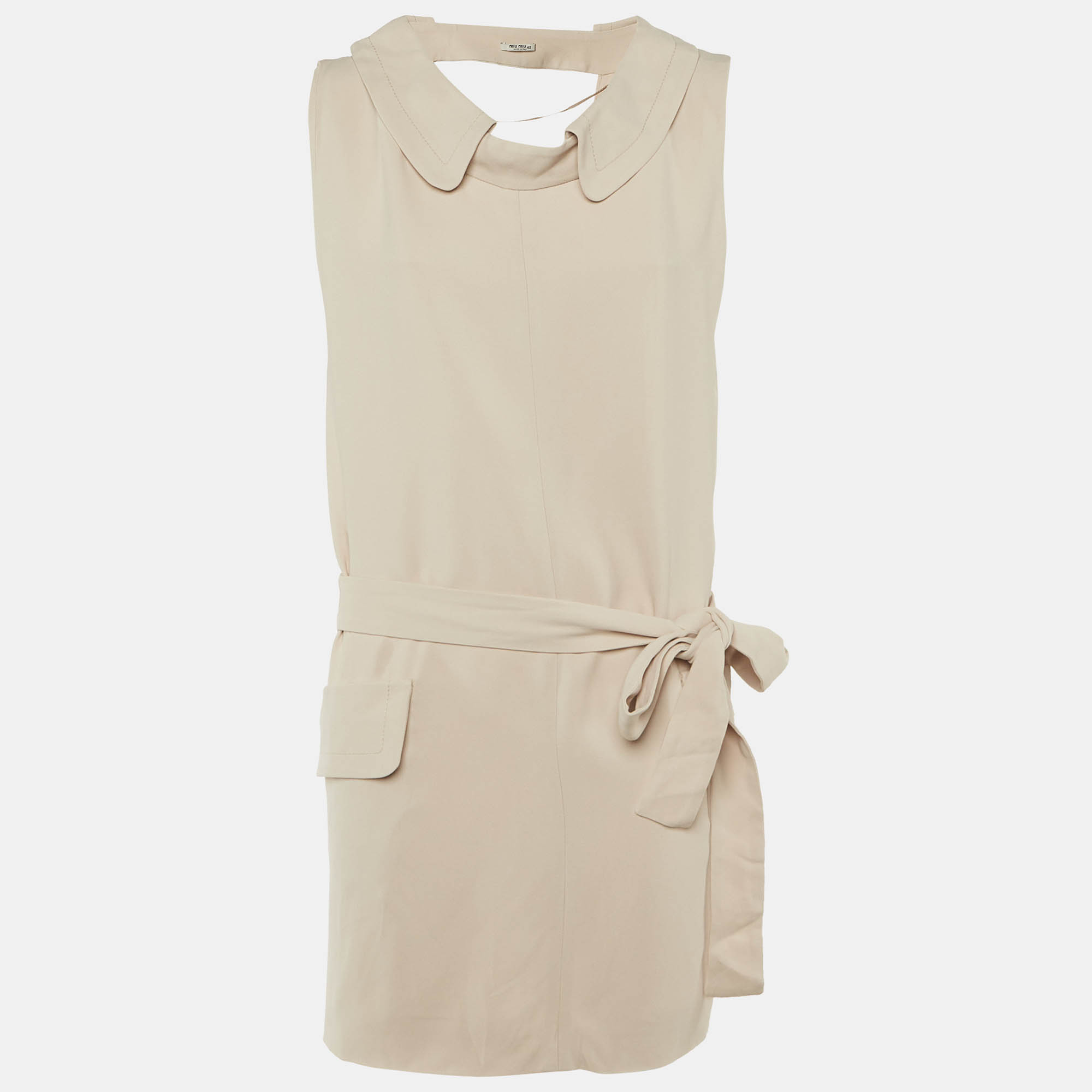 Pre Owned Miu Miu Beige Crepe Wrap Around Mini Dress M