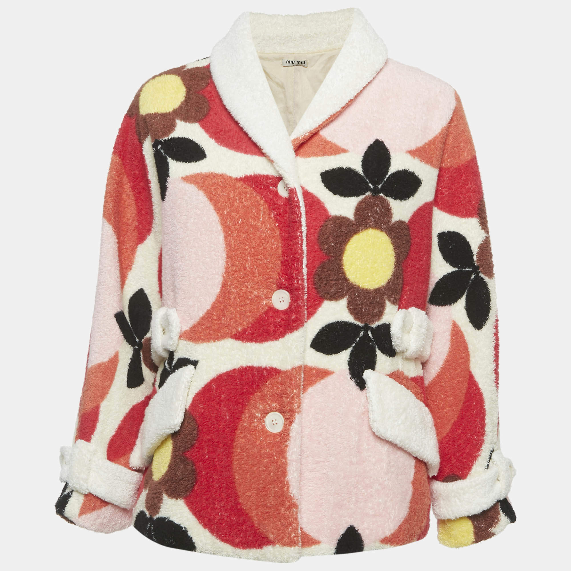 Pre Owned Miu Miu Multicolour Floral Print Terry Coat S