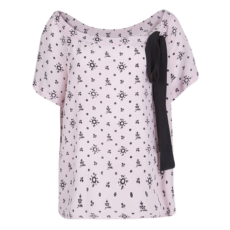 Pre Owned توب ميو ميو أكمام قصيرة رابطة رقبة طباعة زهور وردي فاتح M