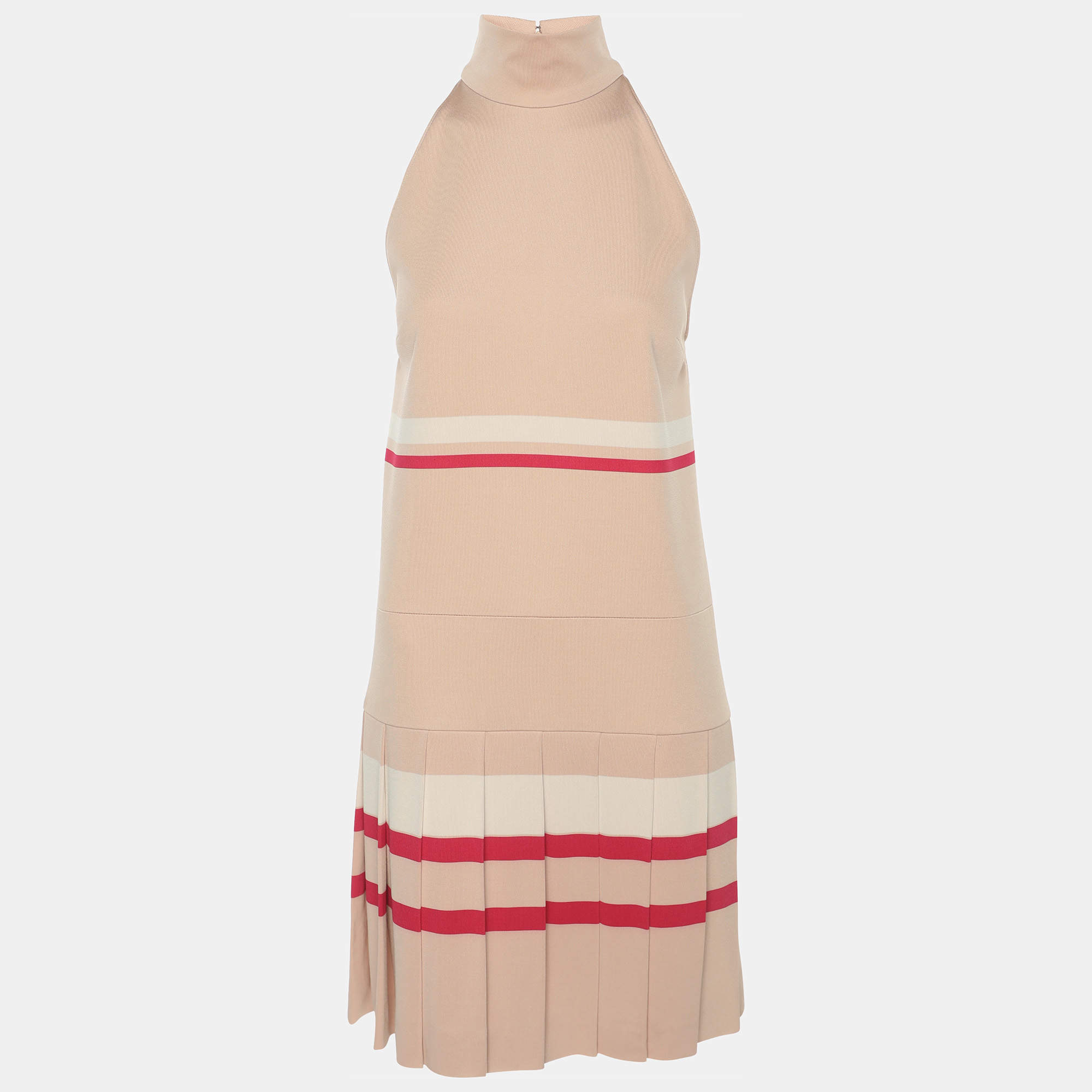 Pre Owned Miu Miu Beige/Pink Jersey High Neck Dress S