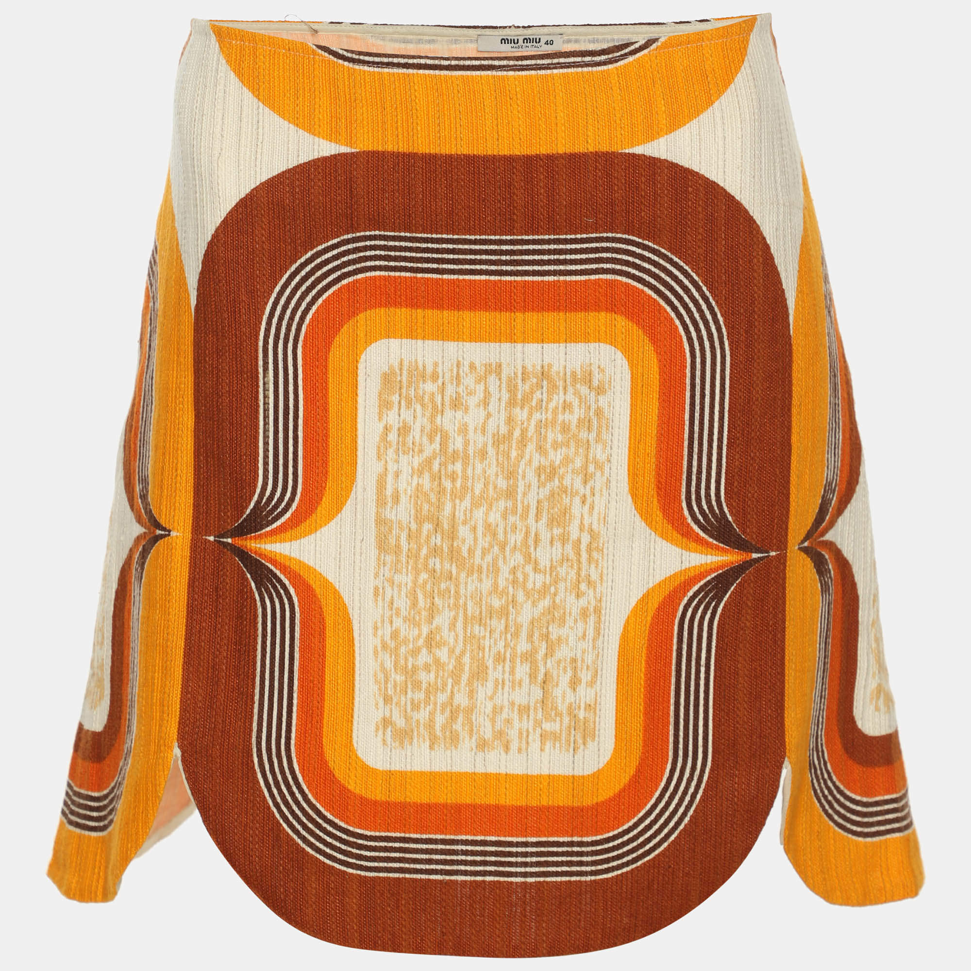 Pre Owned Miu Miu Multicolor Printed Linen Skirt M