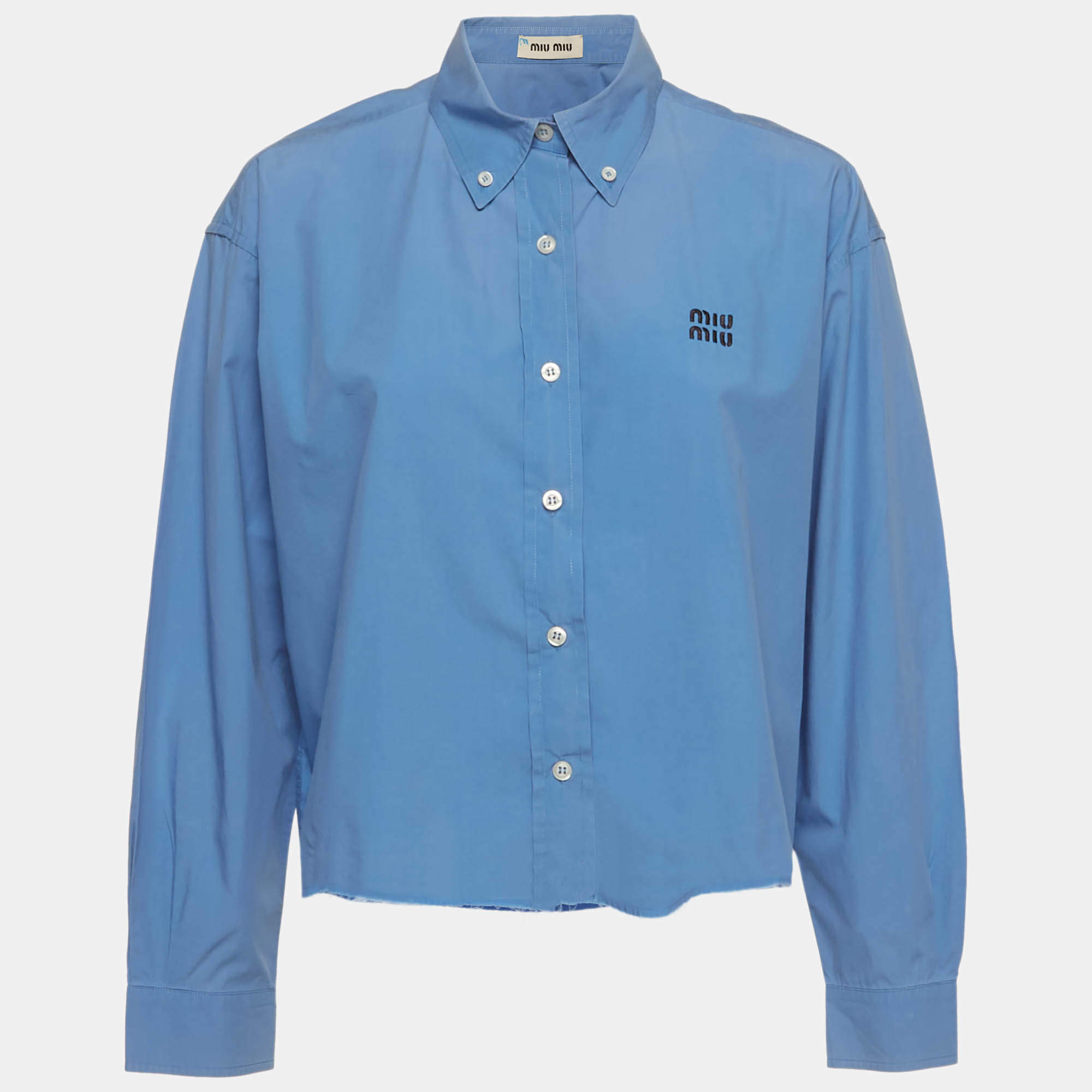 مملوكة مسبقًا Miu Miu Blue Logo Embroidered Cotton Shirt S