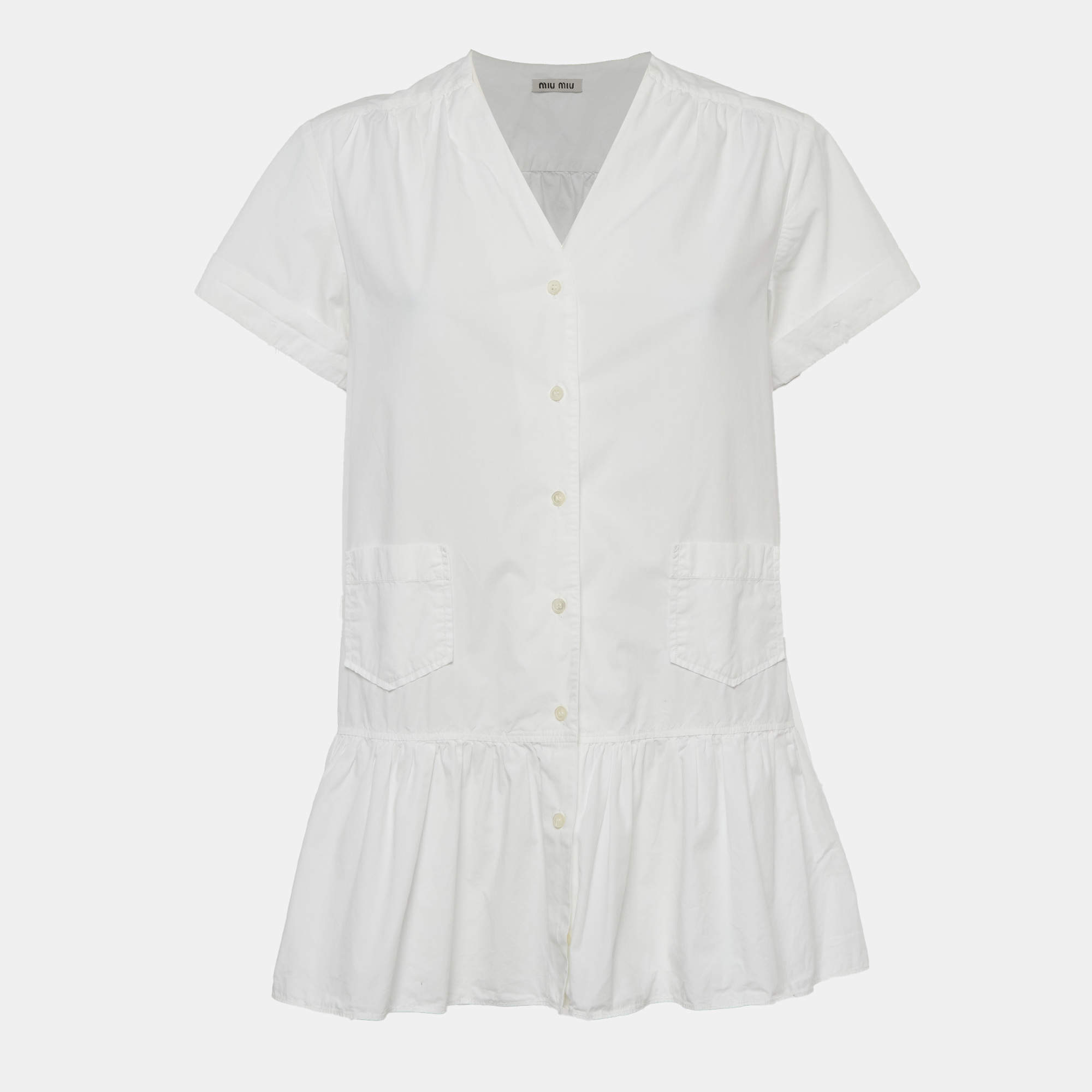 Pre Owned Miu Miu white Cotton Tiered Mini Dress M