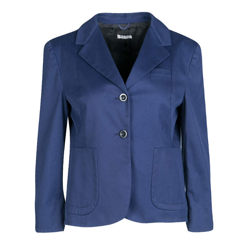 Miu Miu Navy Blue Top Stitch Detail Cropped Blazer M