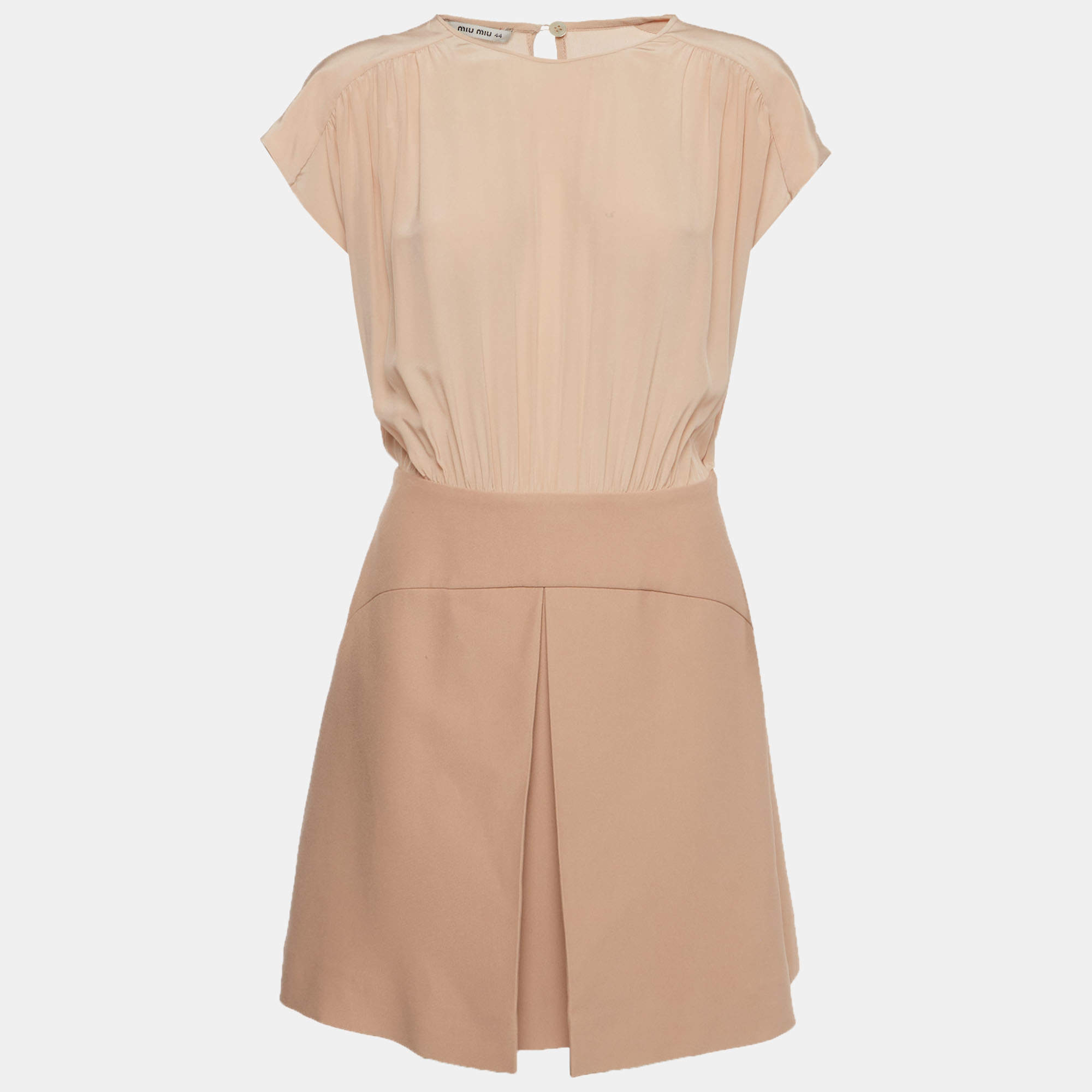 Pre Owned Miu Miu Pink Silk Chiffon and Crepe Inverted Pleat Dress S