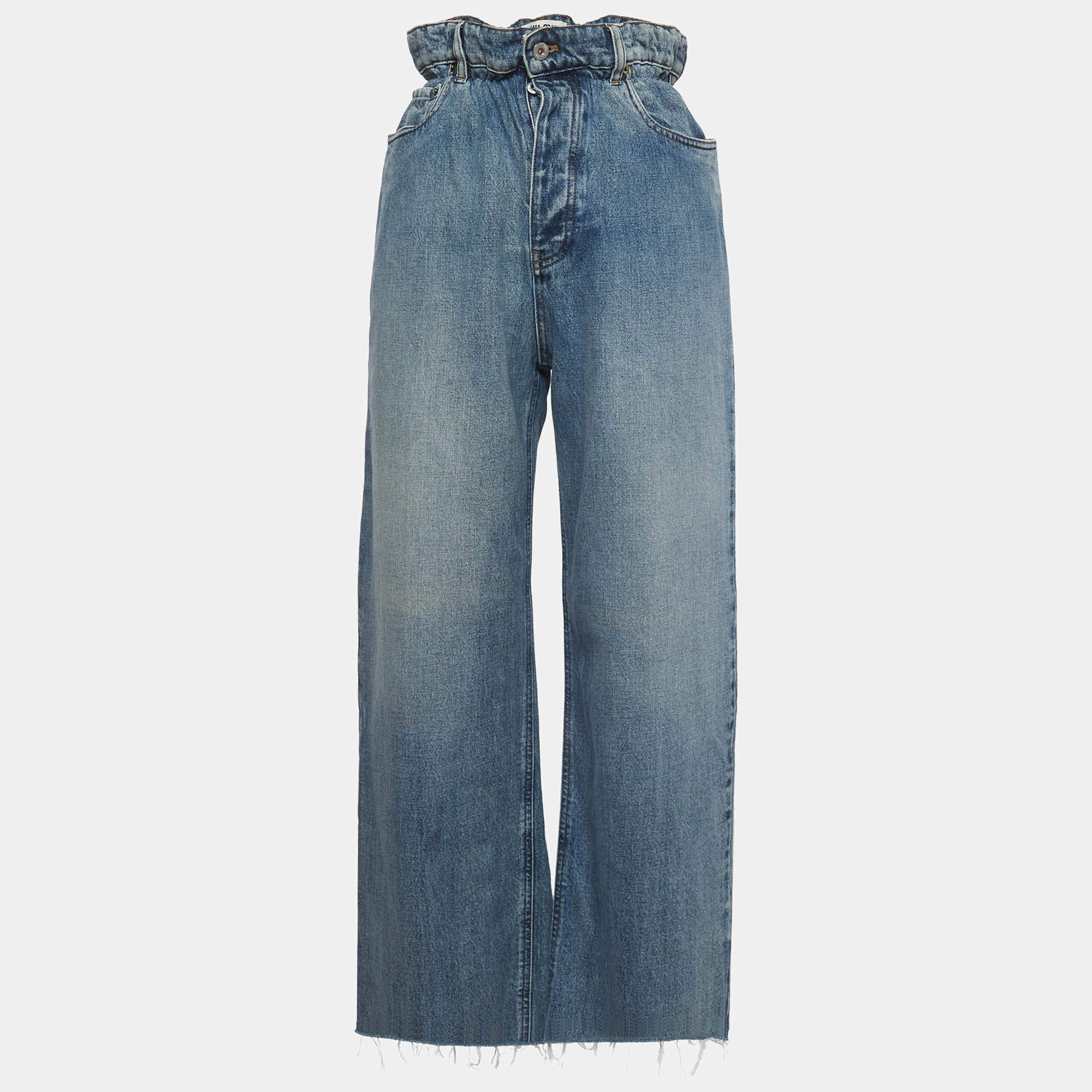Pre Owned Miu Miu Blue Denim Raw Hem Paper-Bag Jeans S/Waist 25"