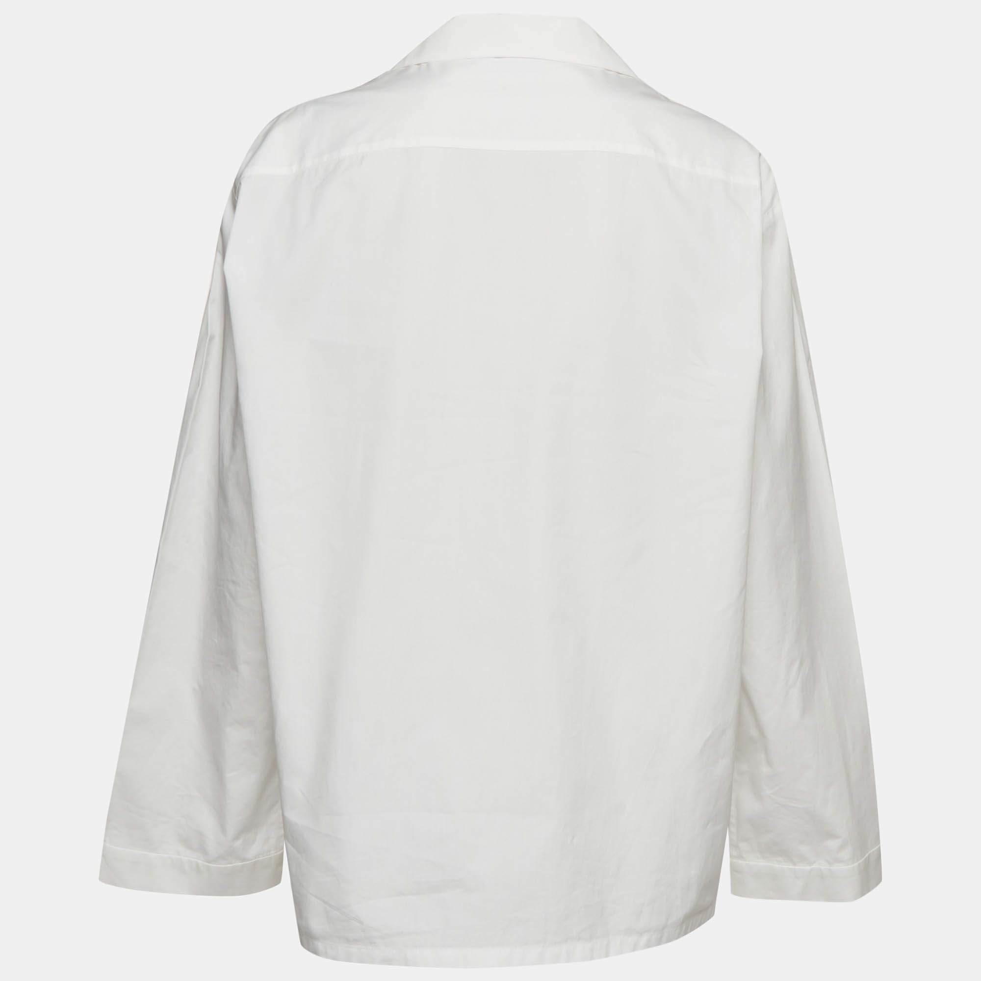 Miu Miu White Cotton Logo Embroidered Sailor Collar T-Shirt L Miu