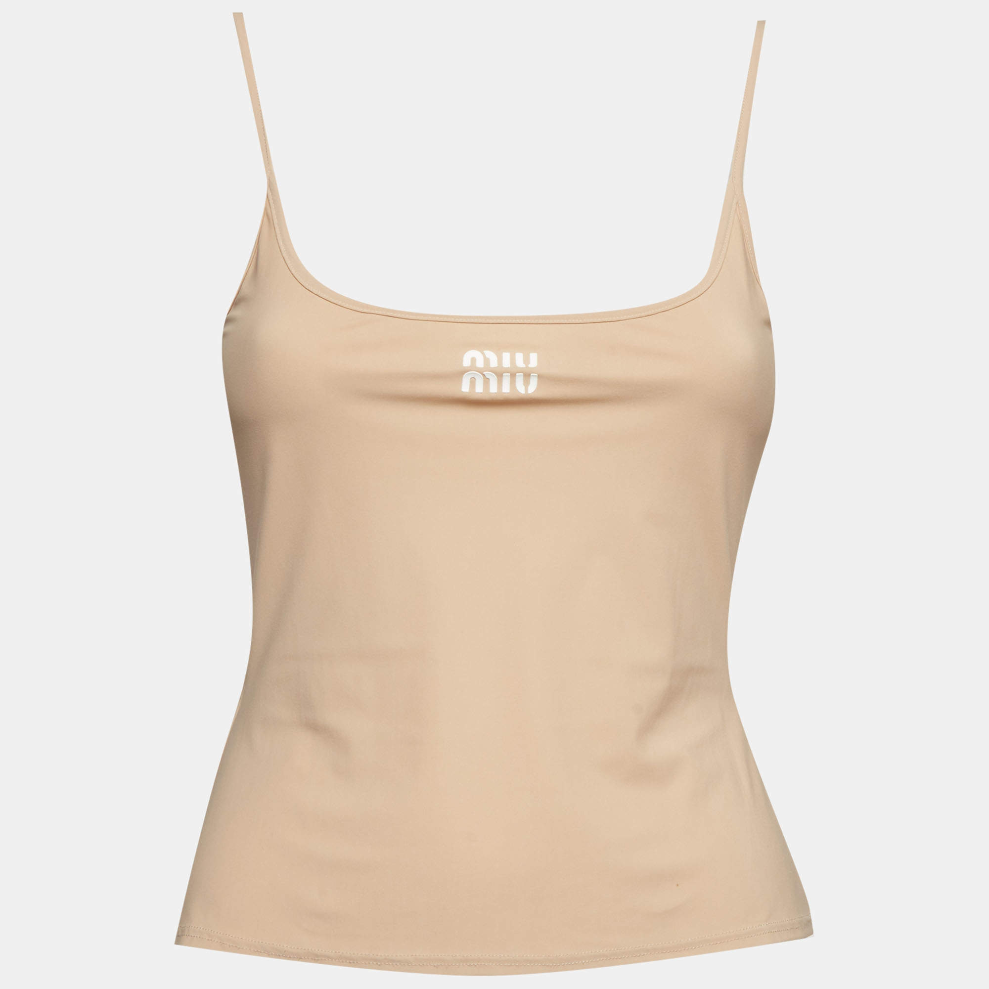 Pre Owned Miu Miu Beige Nylon Logo Print Camisole S