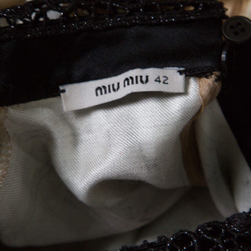 Pre Owned Miu Miu Brown Printed Contrast Lurex Collar Detail Sleeveless Dress M