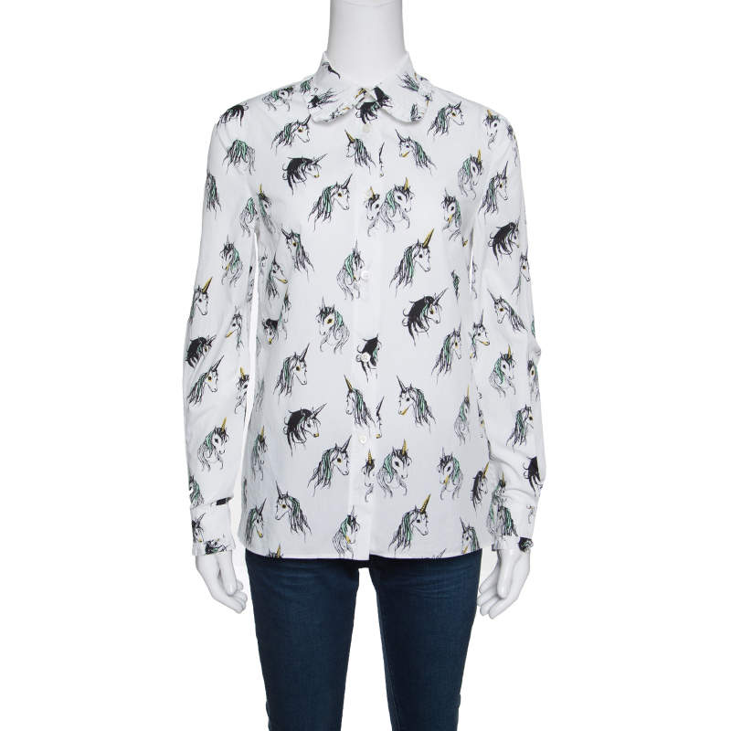 Miu Miu Special Collection Eri Wakiyama White Unicorn Printed Cotton Shirt M