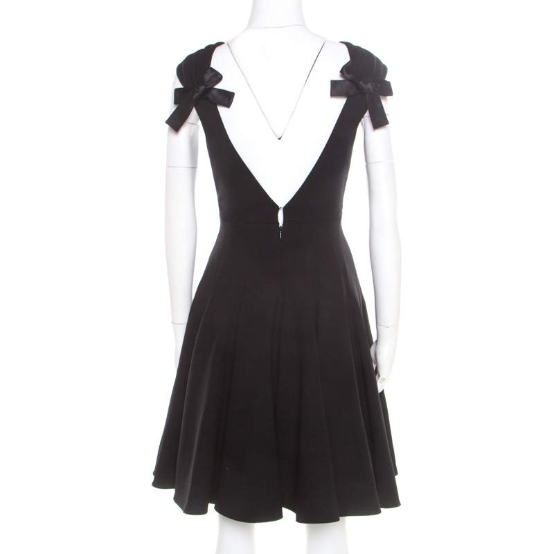 Miu Miu Black Wool Cutout Back Bow Detail Flared Dress S Miu Miu