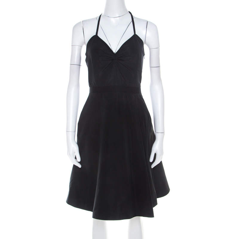 Pre Owned Miu Miu Black Textured Classic Cinched Waist Dress S