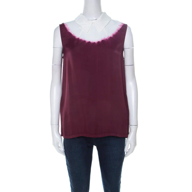 Miu Miu Burgundy White Ombre Coated Satin Sleeveless Top M 