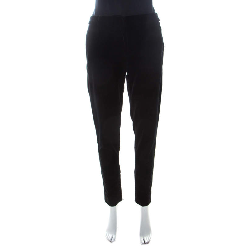 Miu Miu Black Velvet Stretch Ankle Zip Detail Trousers L