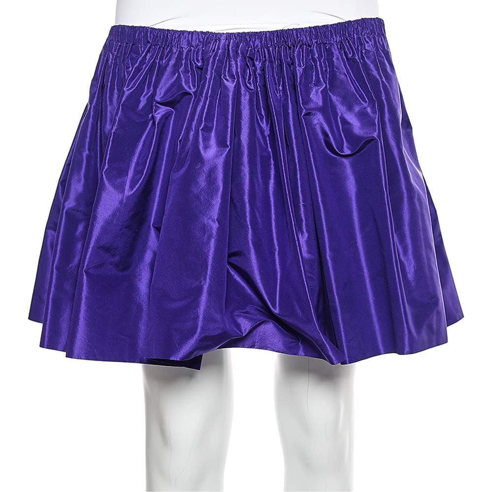 Miu Miu Purple Silk Gathered Mini Skirt S