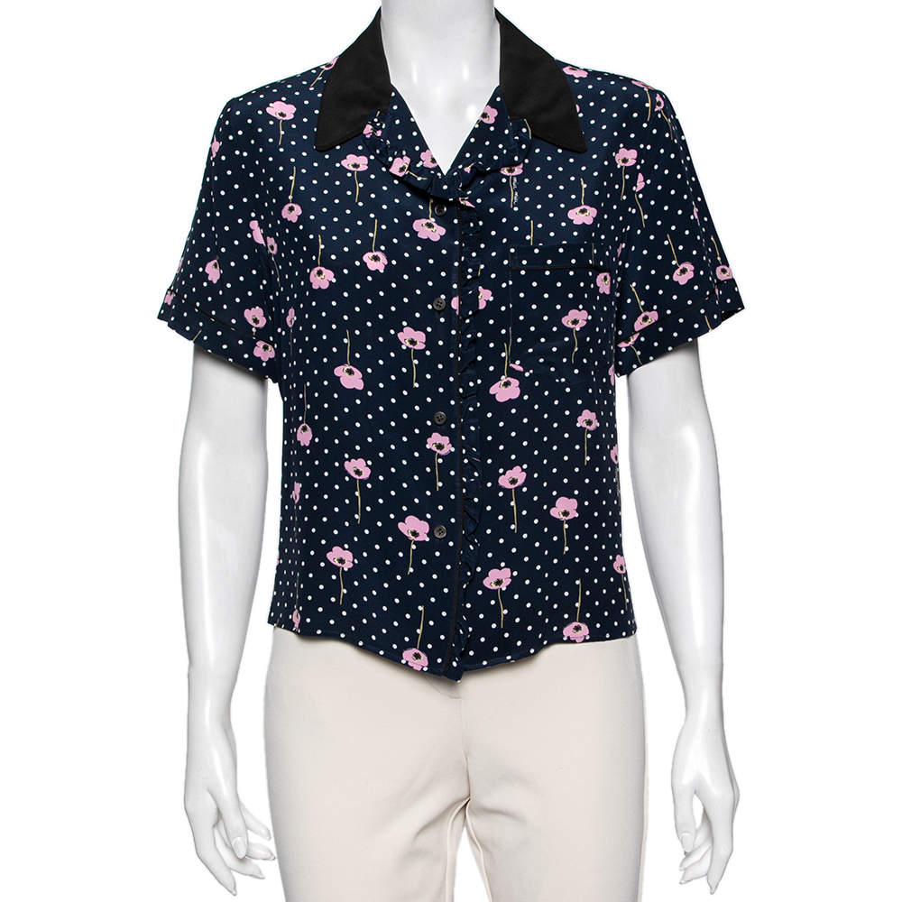 トップス MIU MIU Silk Chiffon Frill Shirt Miu miu silk tops - Gem