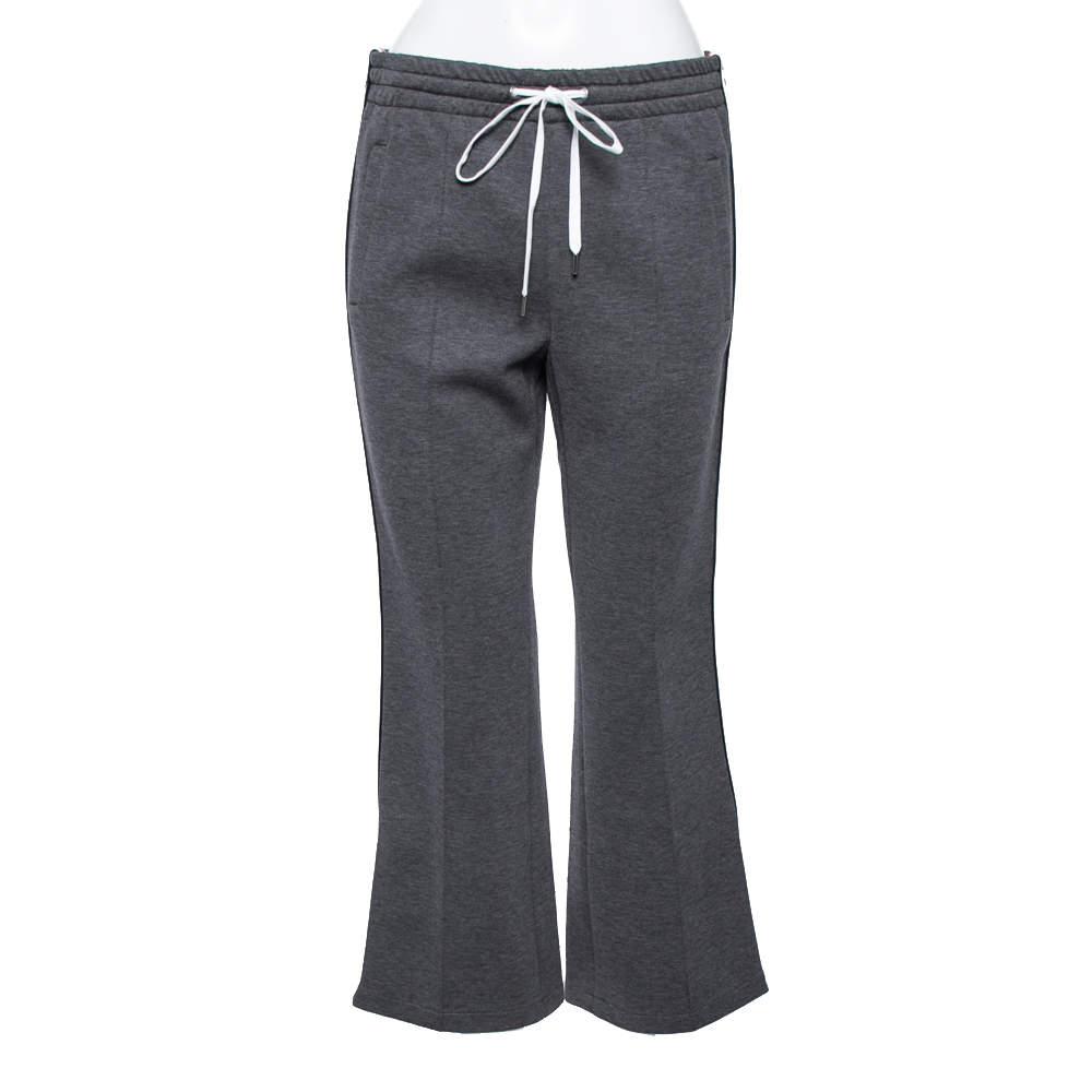 Miu Miu Grey Knit Logo Trimmed Zipped Hem Detailed Track Pants M