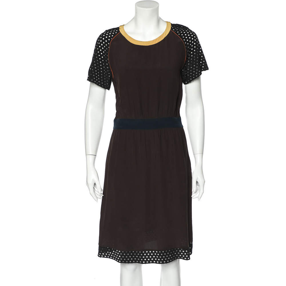 Miu Miu Brown Silk Contrast Trim Mini Dress M
