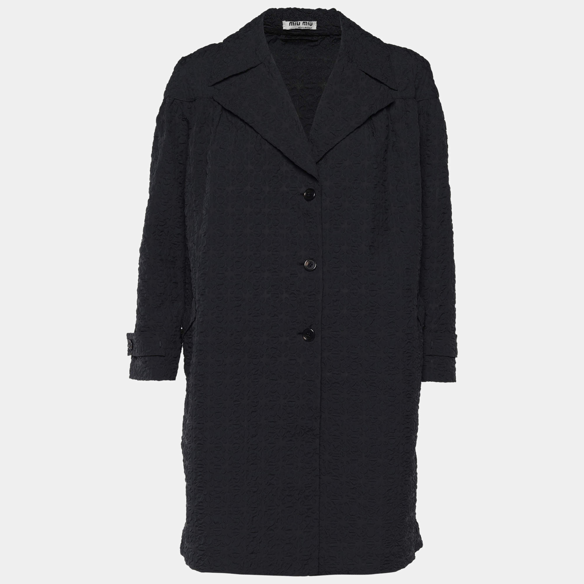 Miu Miu Navy Blue Textured Mid Length Coat S
