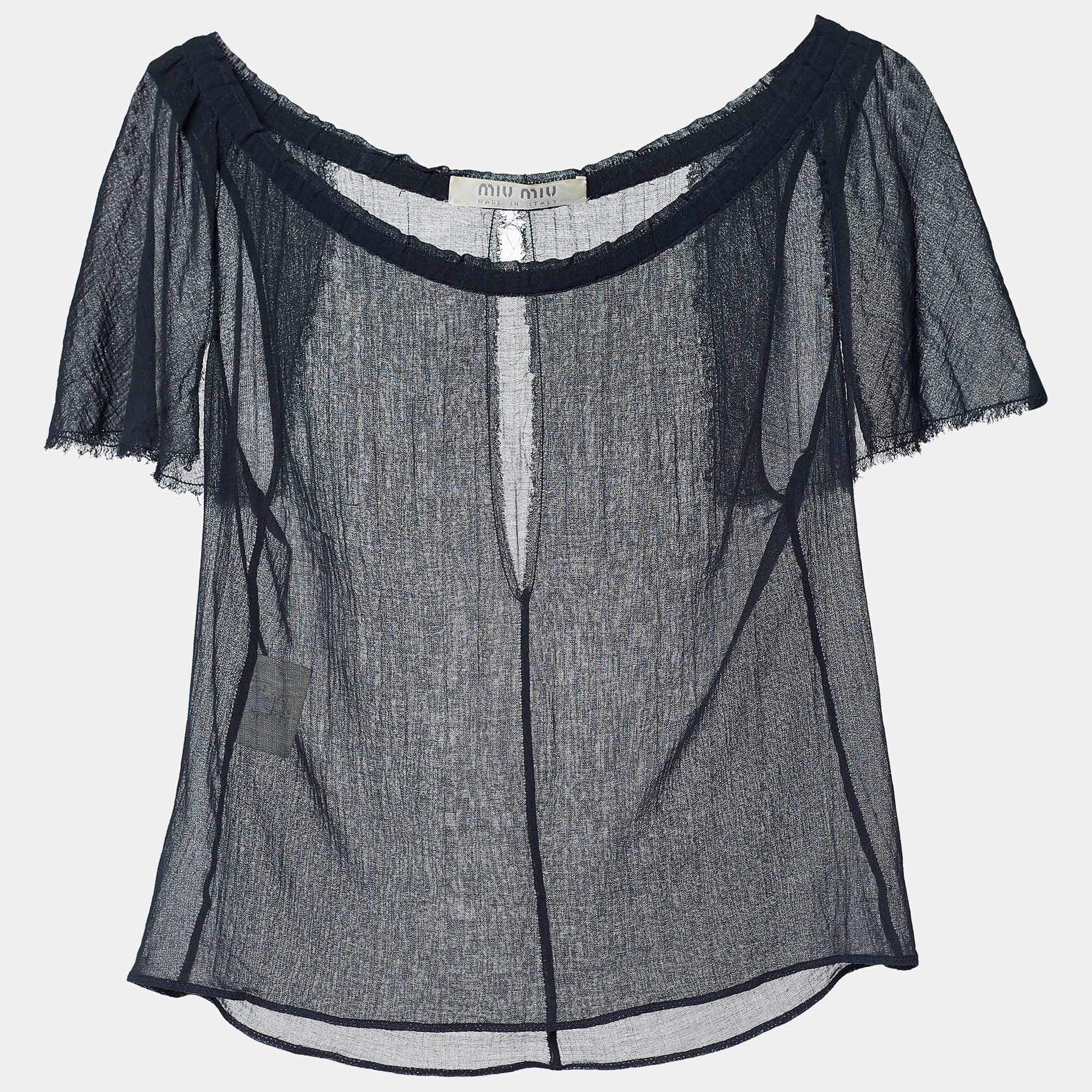 Miu Miu Dark Blue Cotton Sheer Top M