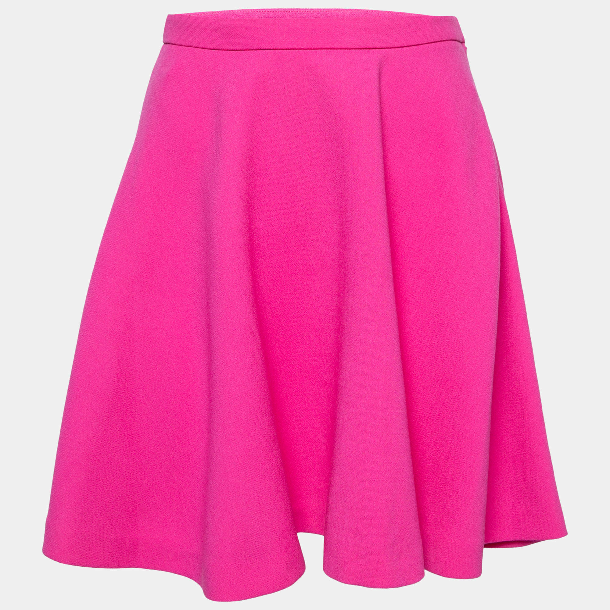 Pre Owned Miu Miu Pink Wool Crepe Skater Skirt S