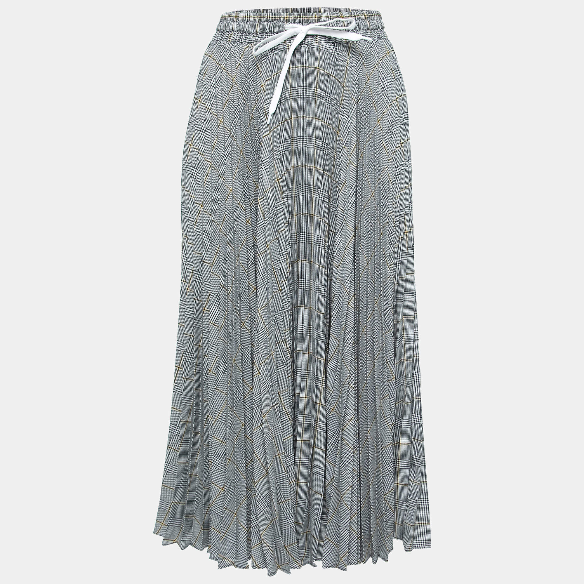 Miu Miu Grey Check Patterned Crepe Pleated Maxi Skirt S