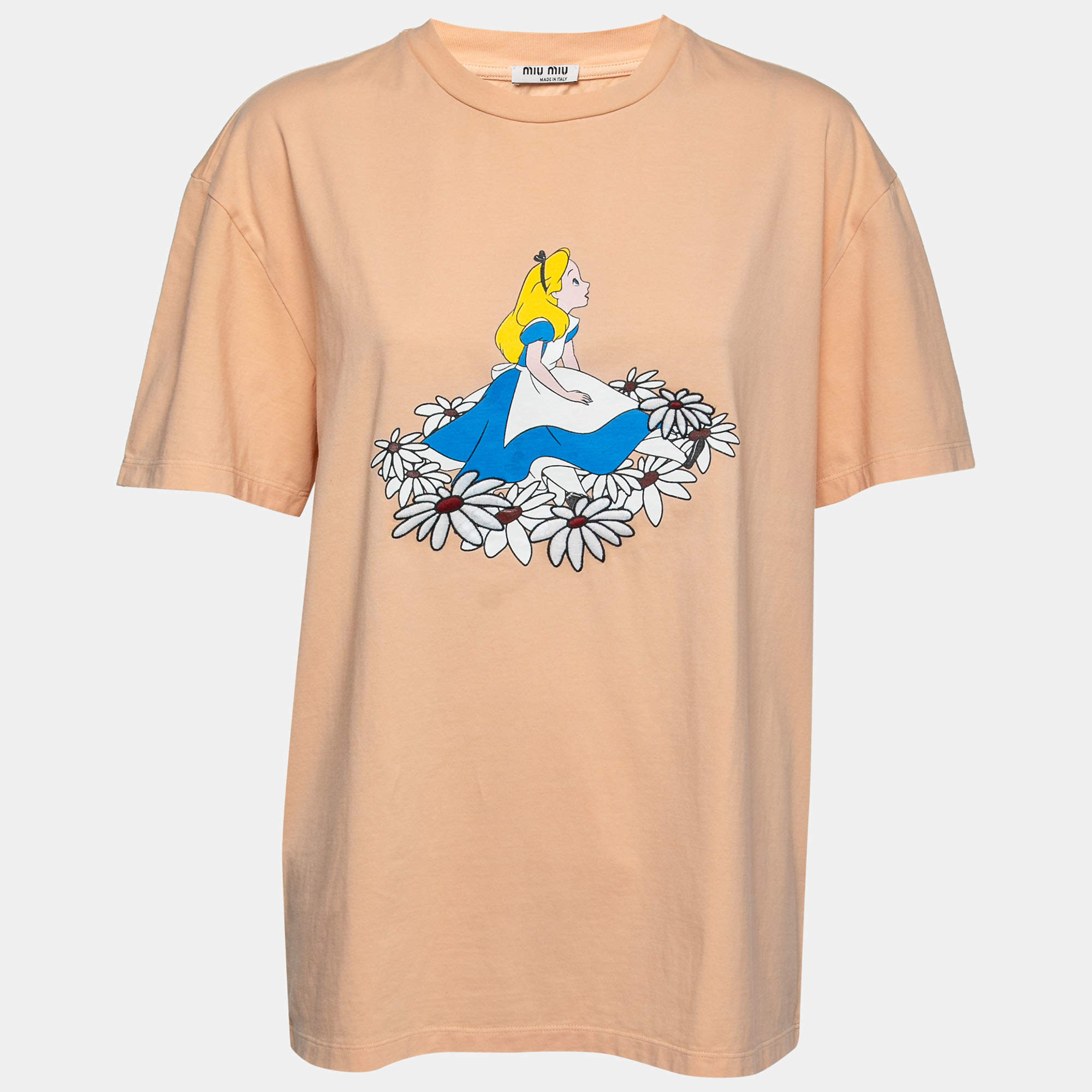 Miu Miu Orange Alice in Wonderland Print Oversized T-Shirt M